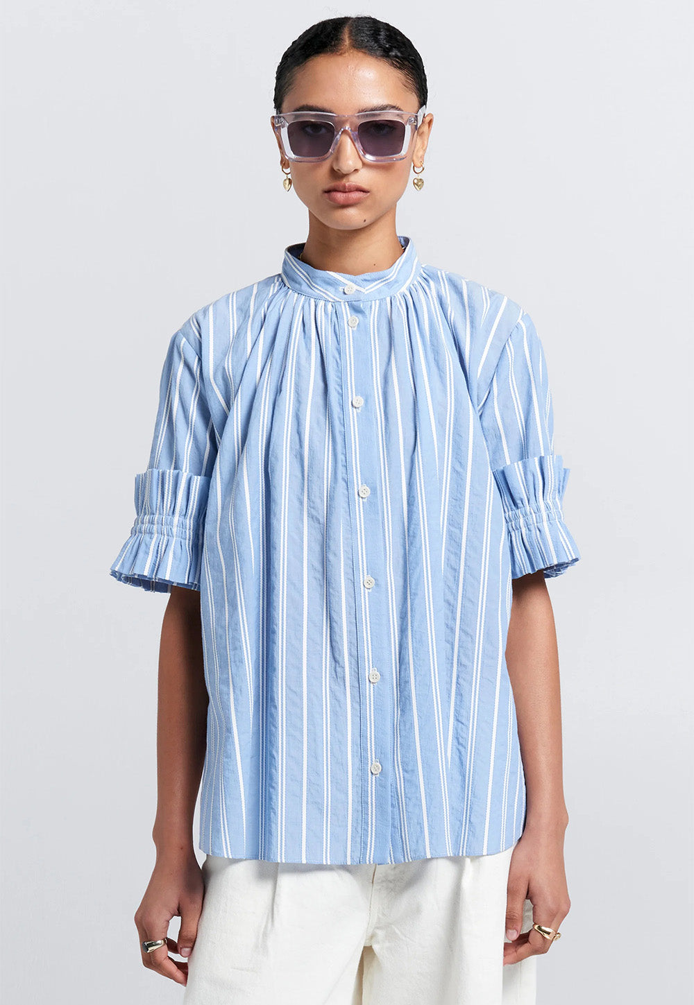 Floret Ruffle Shirt - Blue