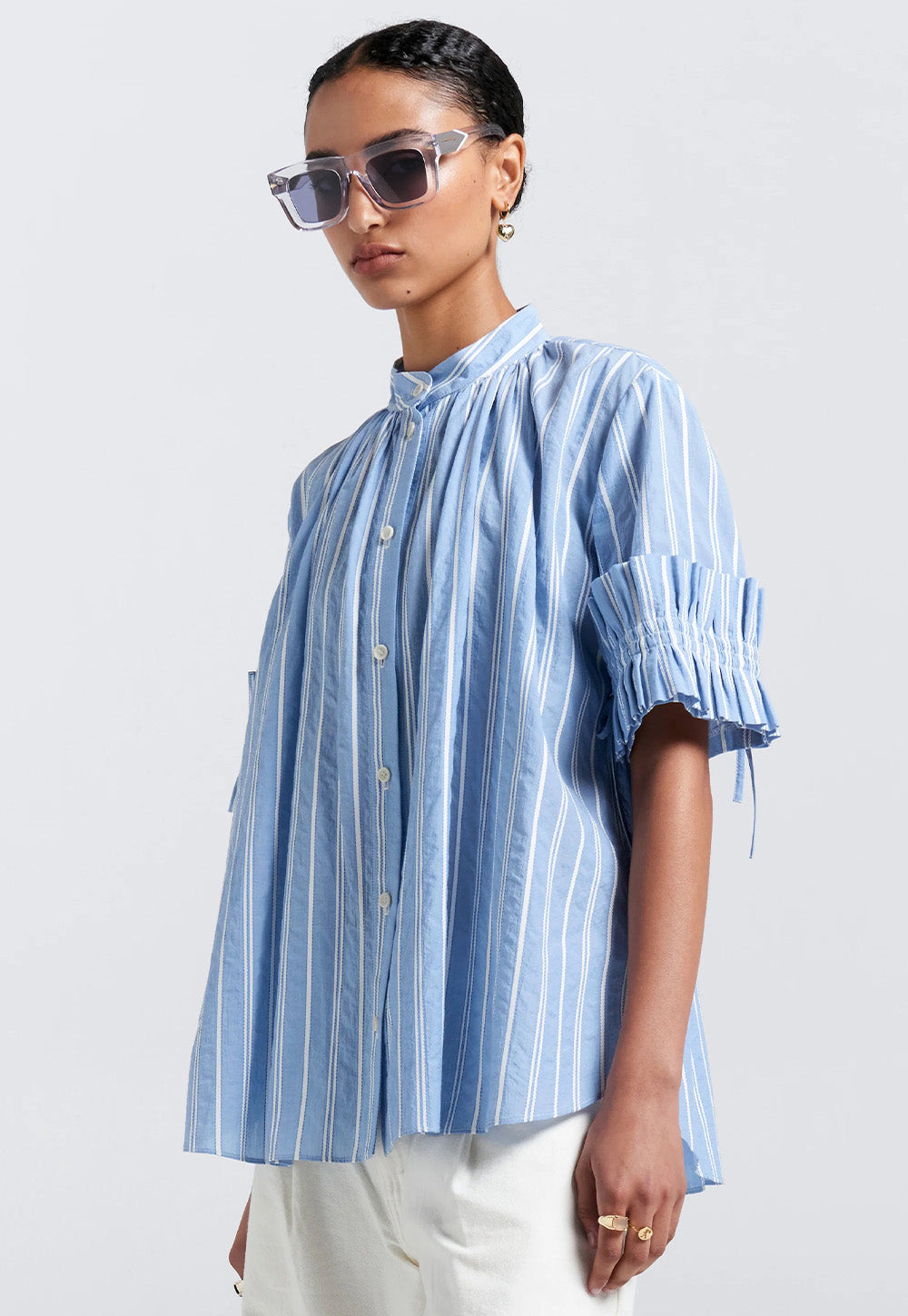 Floret Ruffle Shirt - Blue
