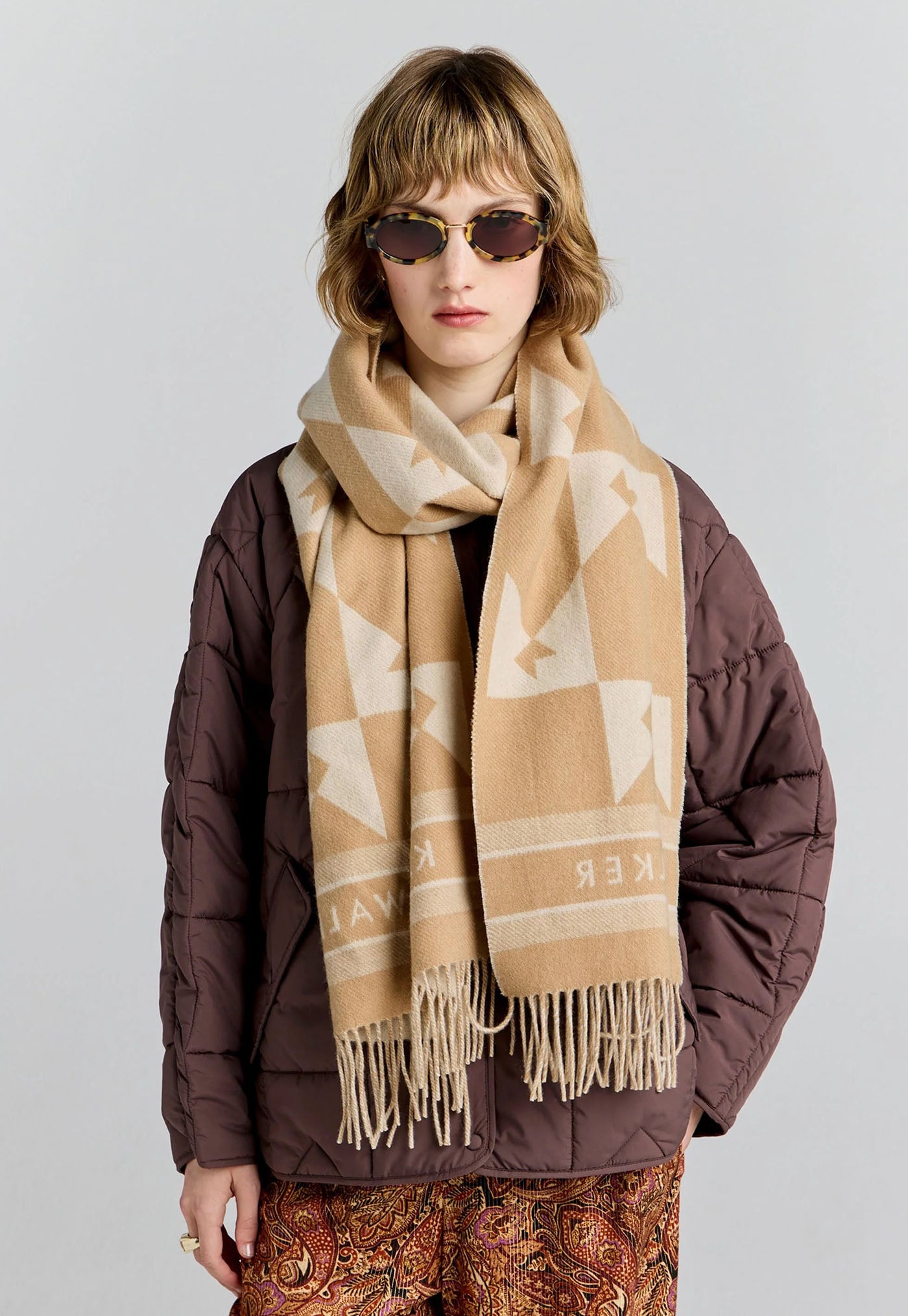 Monogram Jacquard Scarf - Cream/Tan