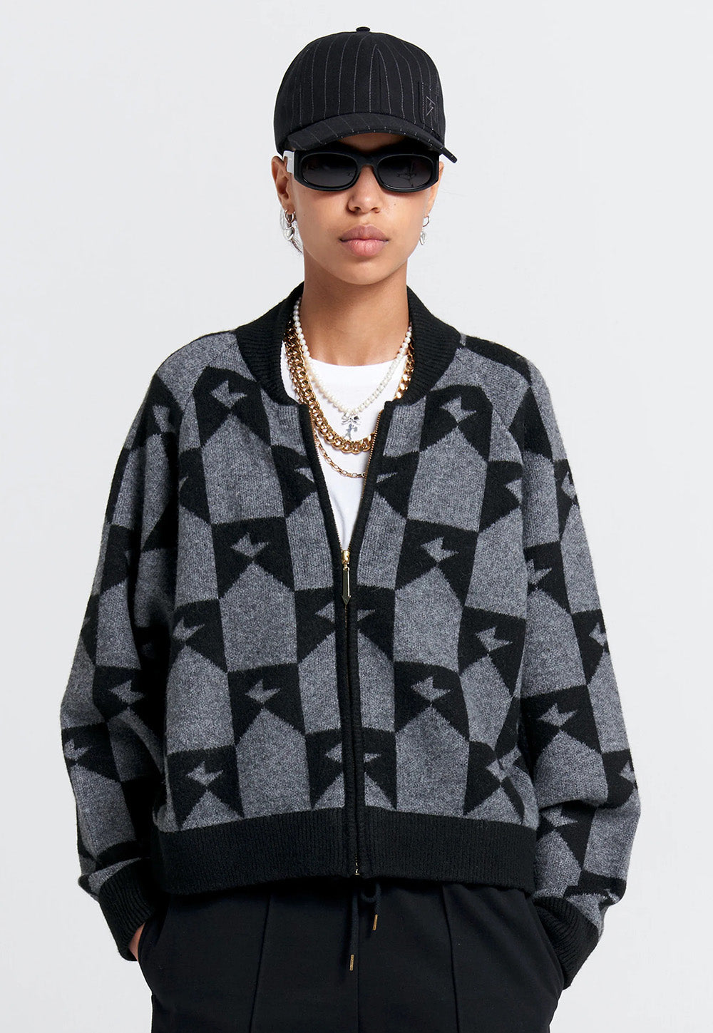 Monogram Knit Bomber - Black