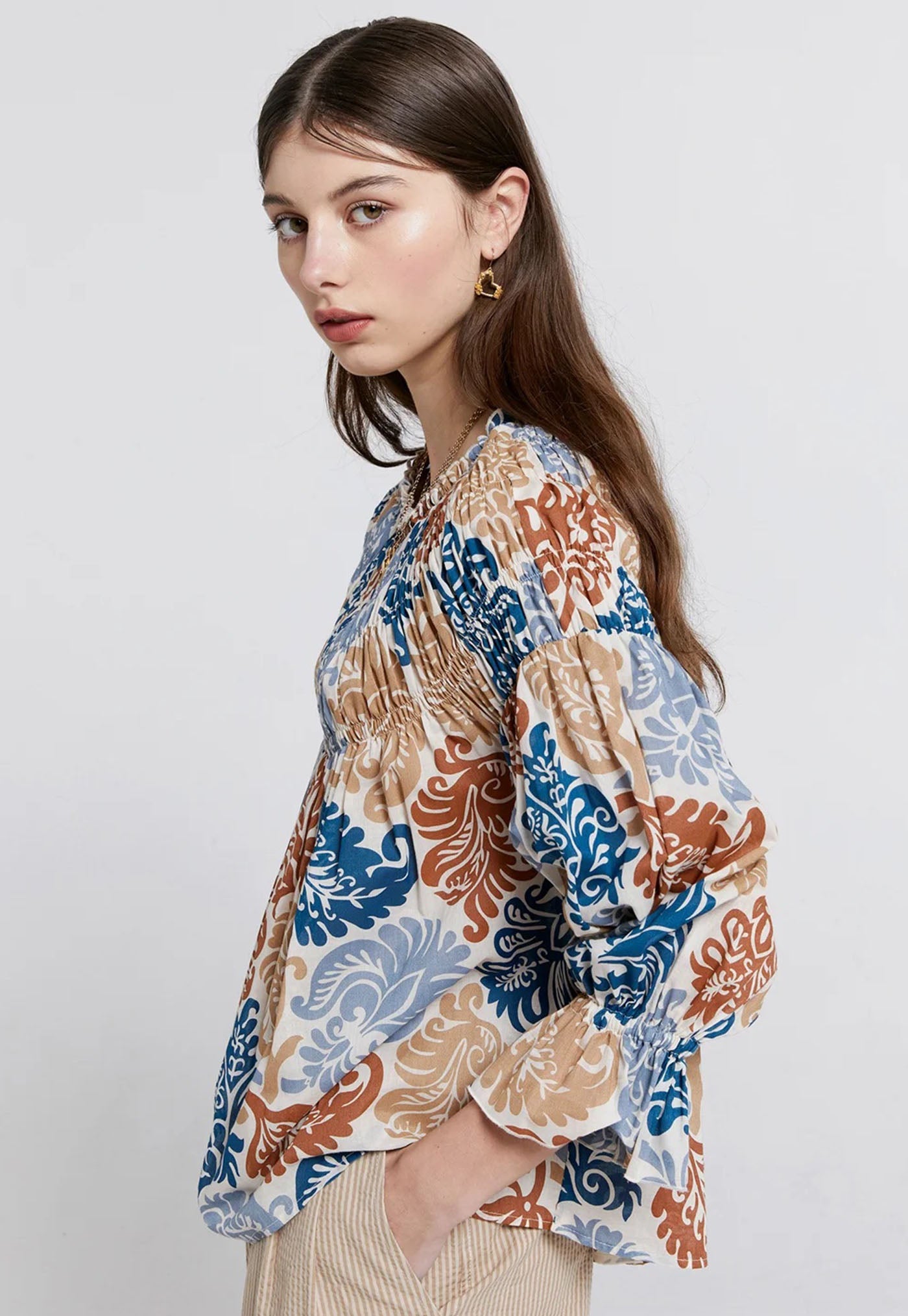 Prairie Shirred Blouse - Floral Sand Multi sold by Angel Divine