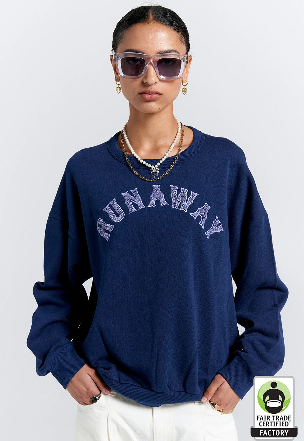 Runaway College Organic Cotton Crewneck Sweatshirt - Navy