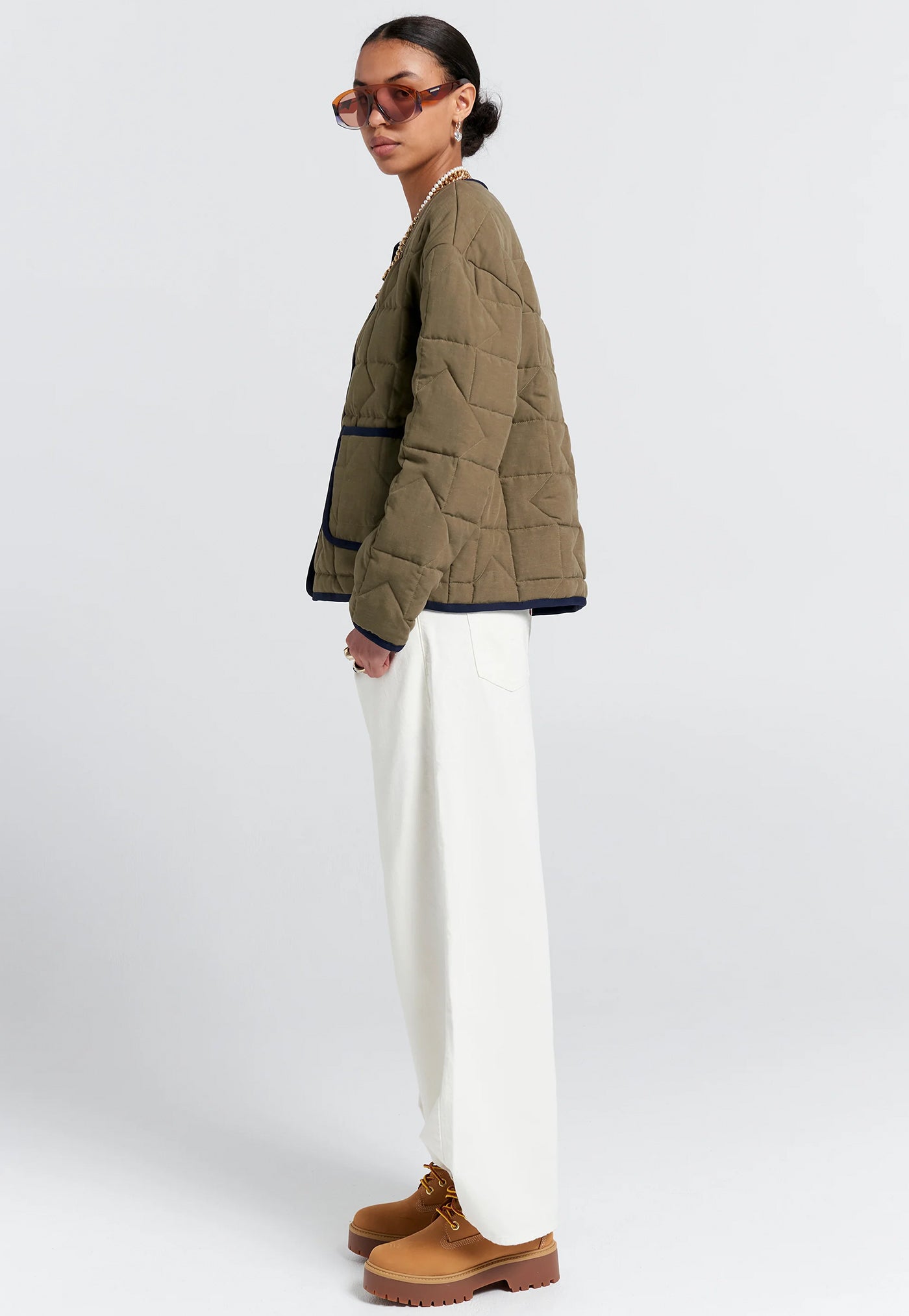 Quilted Drift Jacket - Khaki/Navy