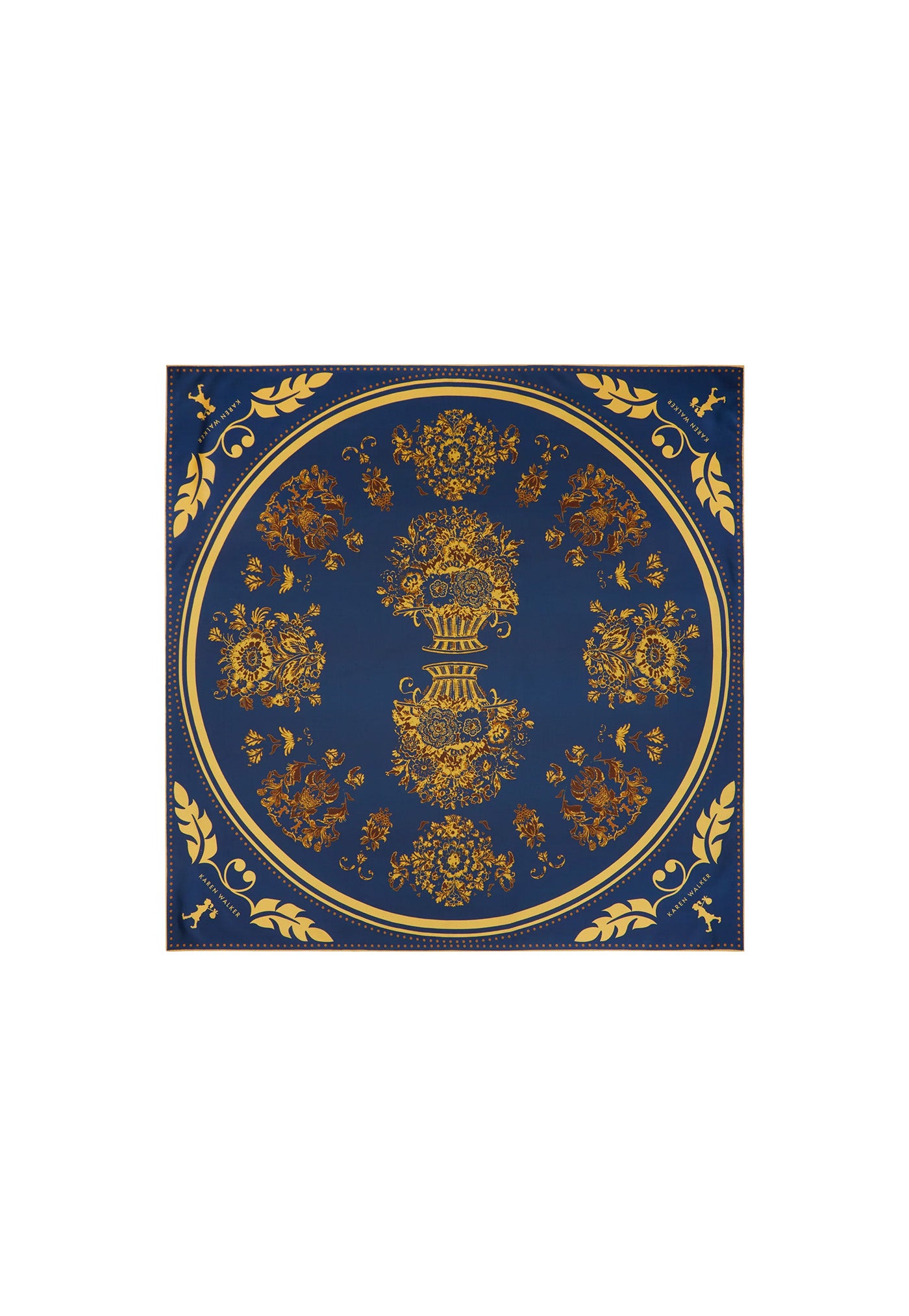 Porcelain Plate Classic Silk Scarf - Navy/Antique Gold