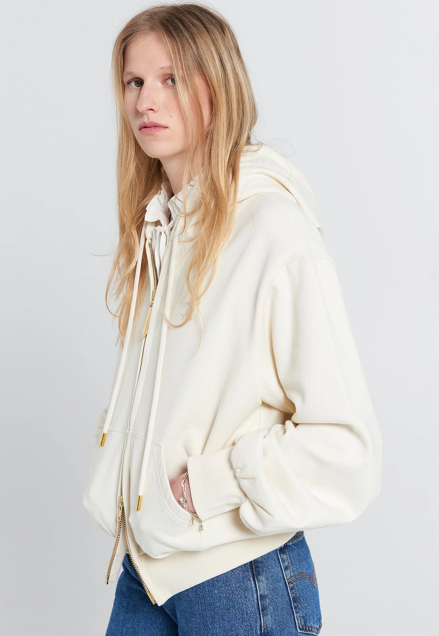 Runaway Girl Cropped Oversized Hoodie - Ecru