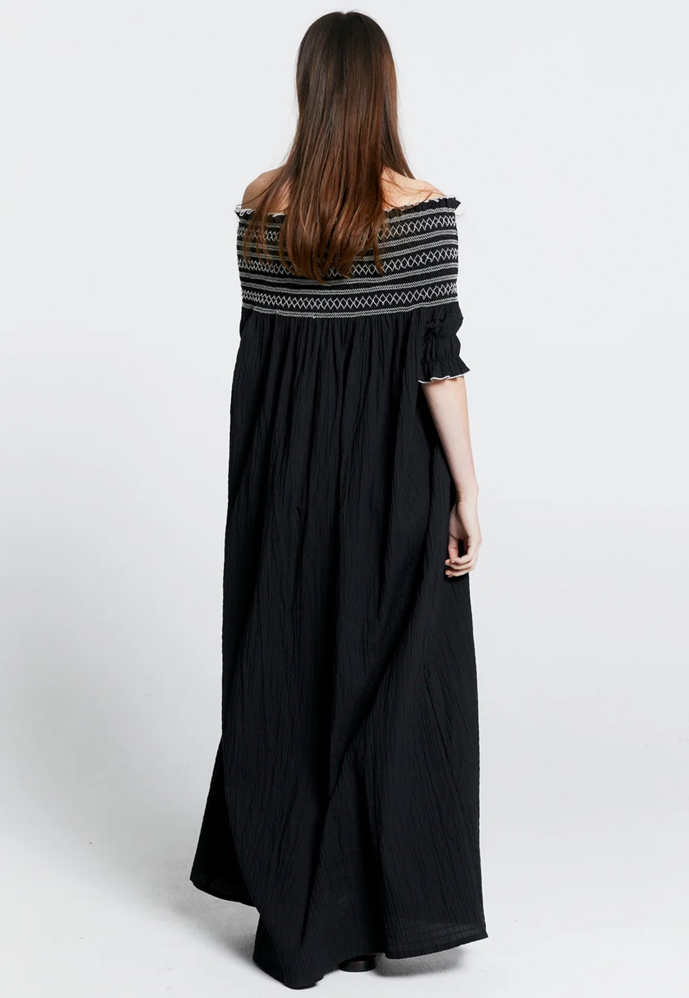 Gaia Smocked Dress - Organic Cotton Black/Off-White