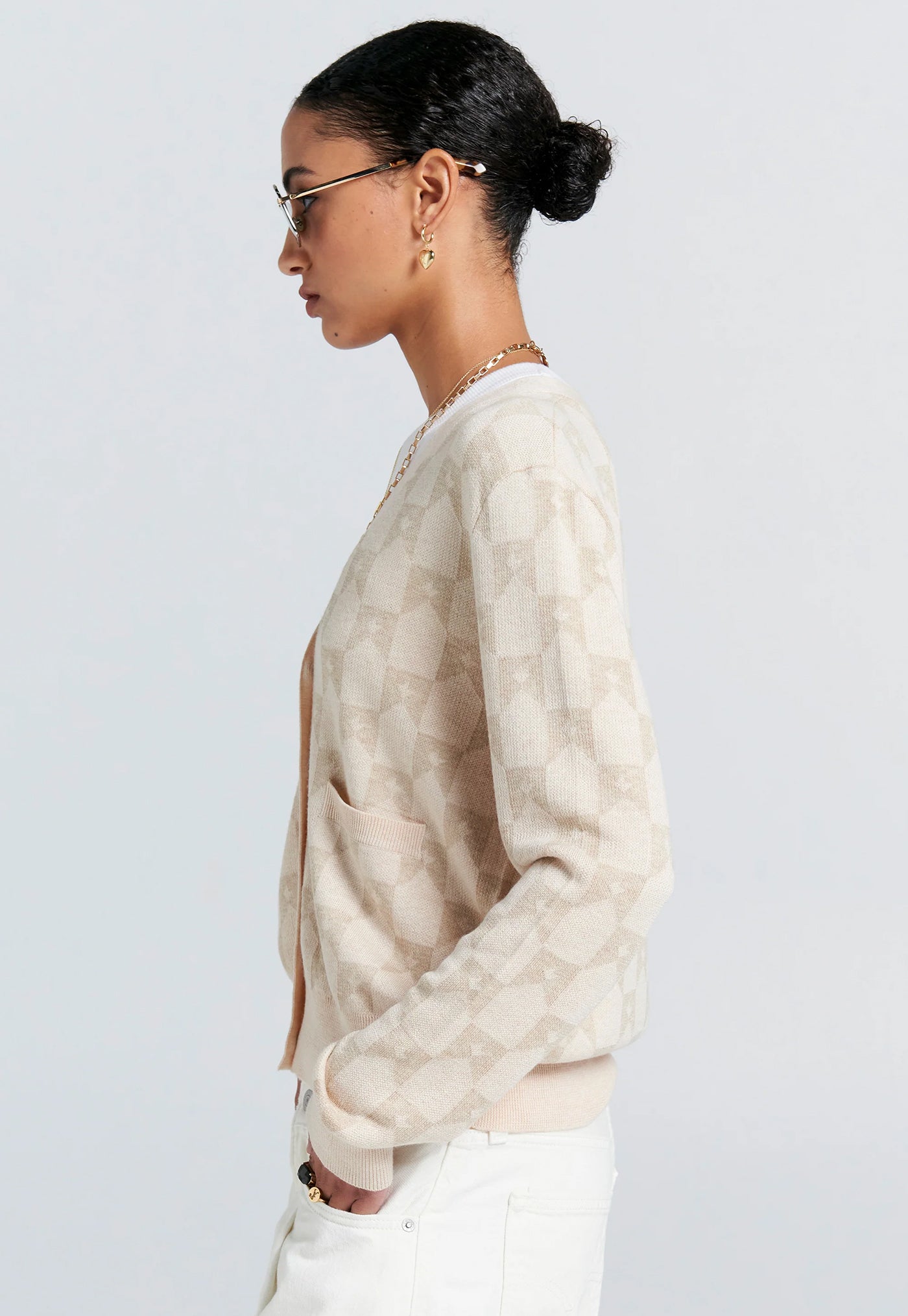 Monogram Knit Cardigan - Sand Multi