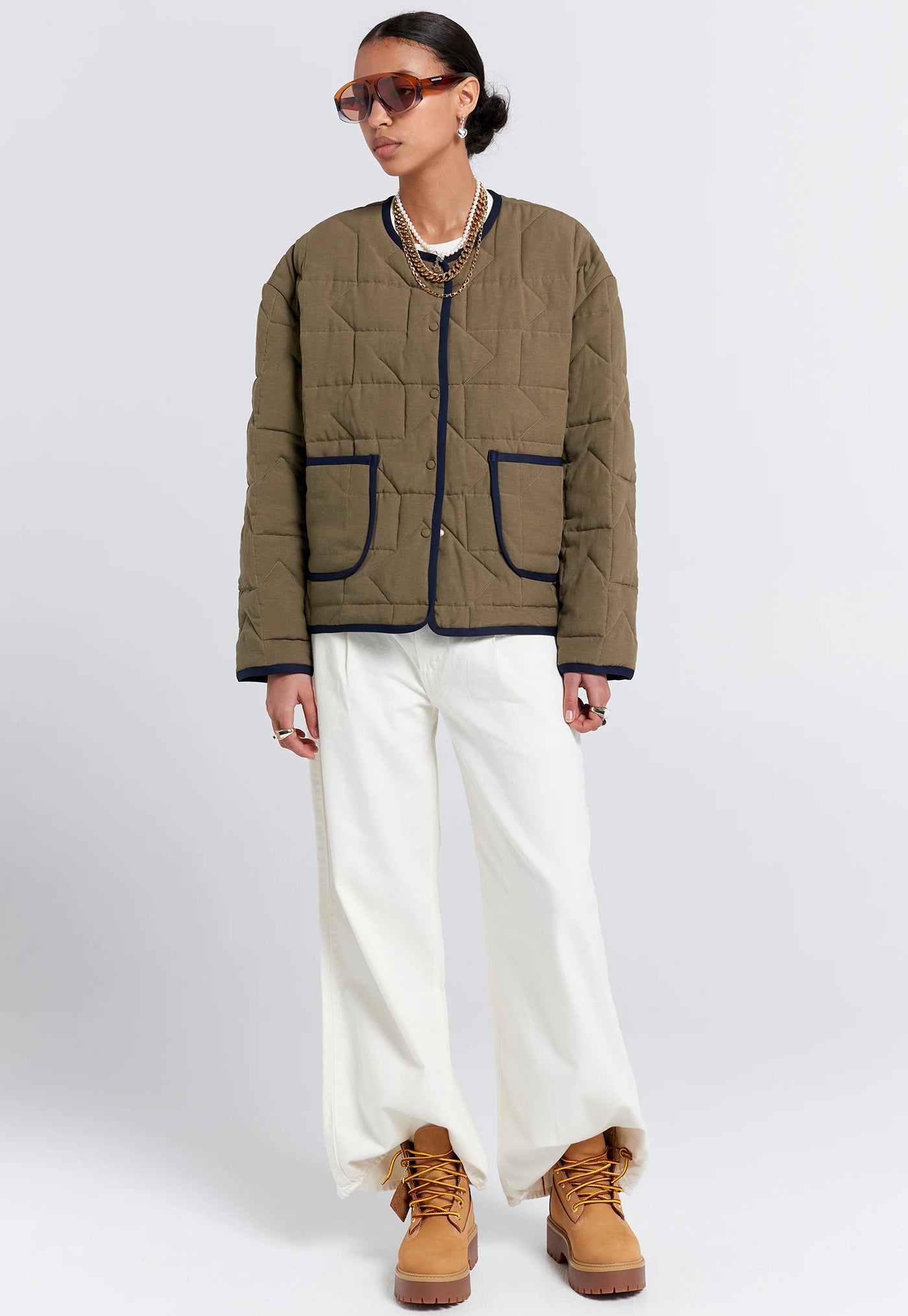 Quilted Drift Jacket - Khaki/Navy
