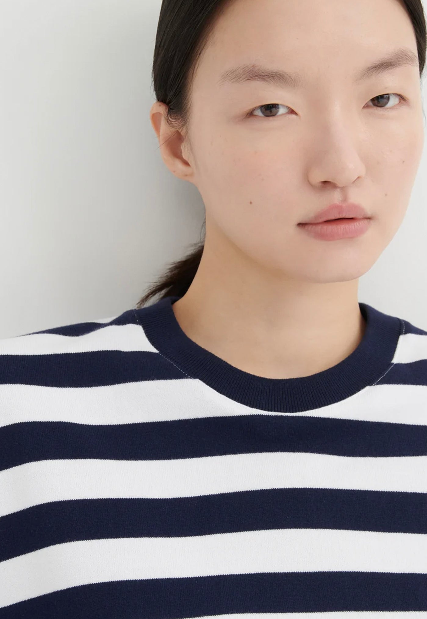 Oversized Boxy Tee - Navy White Stripe