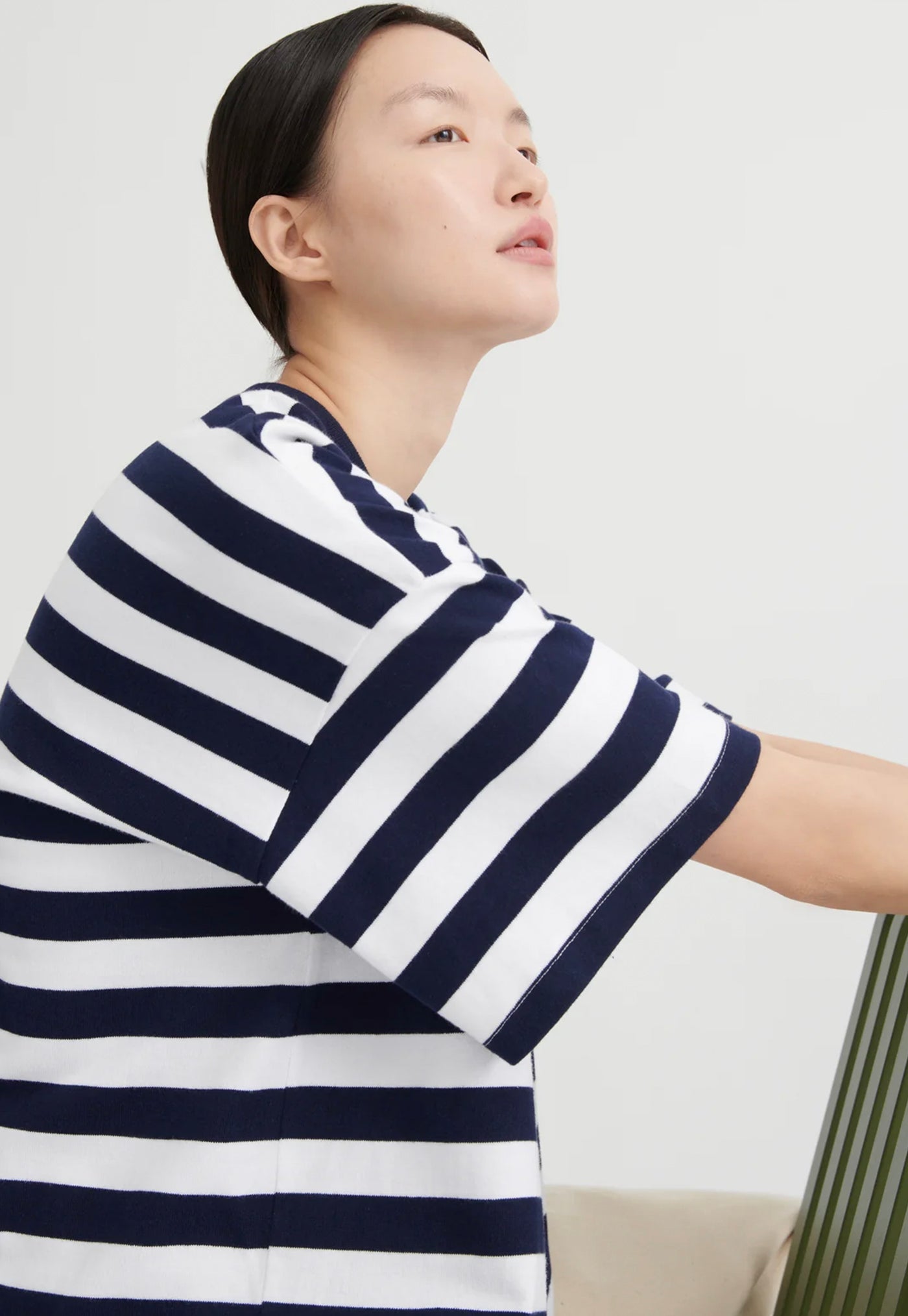 Oversized Boxy Tee - Navy White Stripe