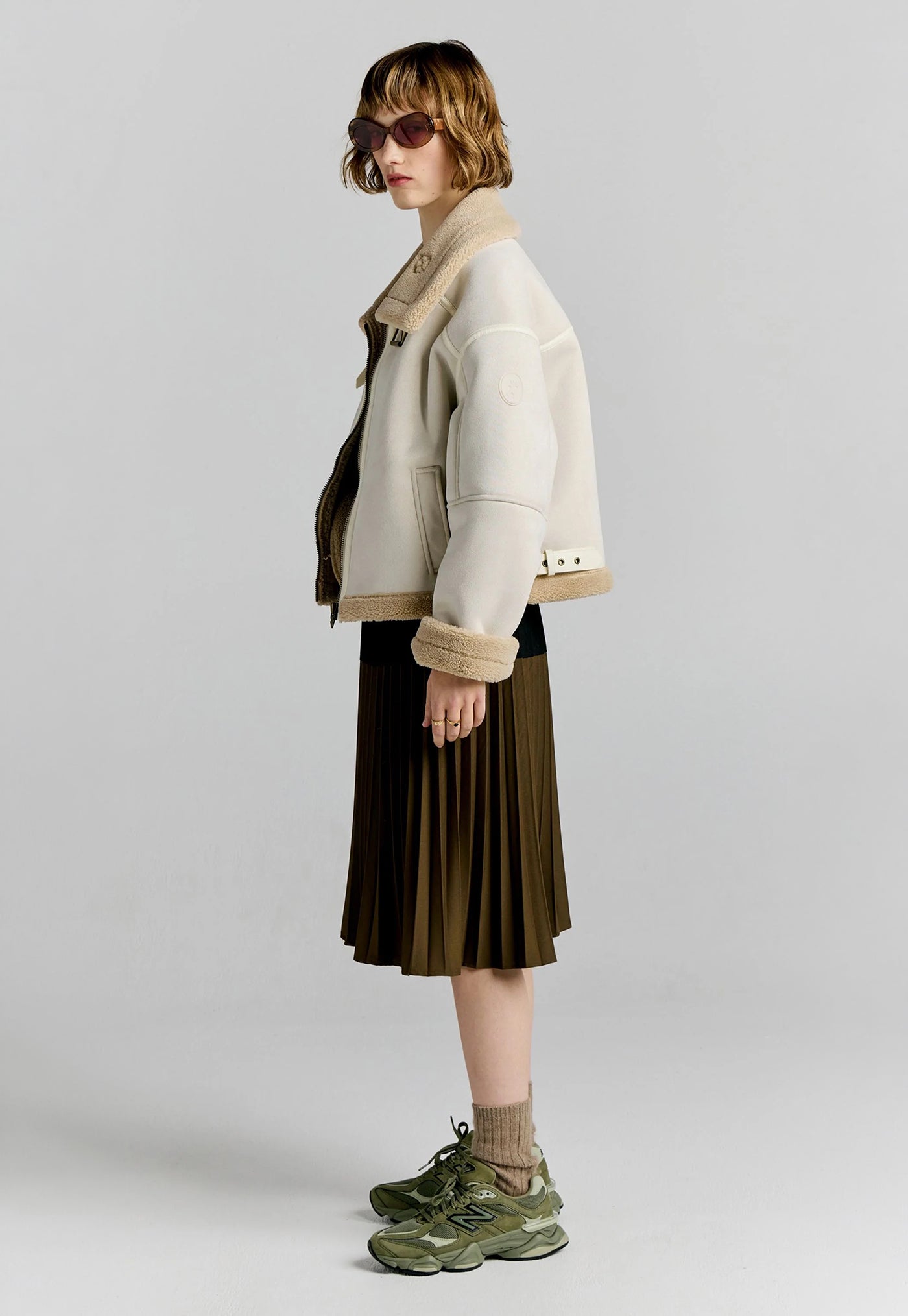 Cropped Aviator Jacket - Ecru