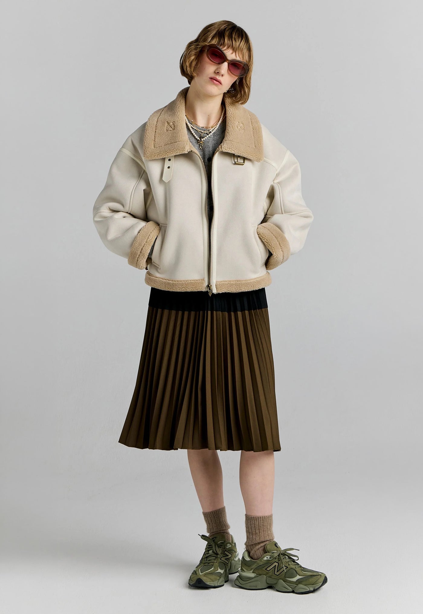 Cropped Aviator Jacket - Ecru