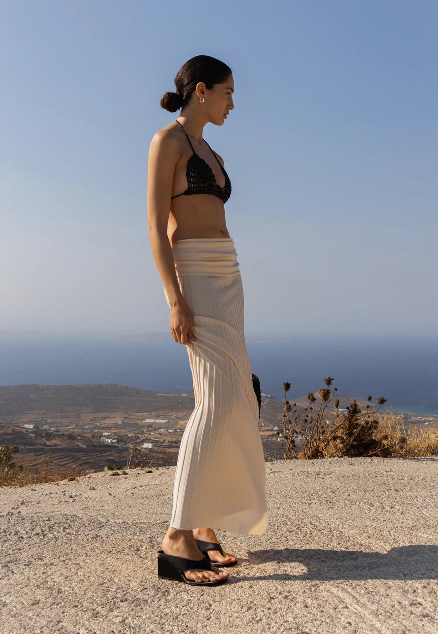 Wedge Thong - Black Satin