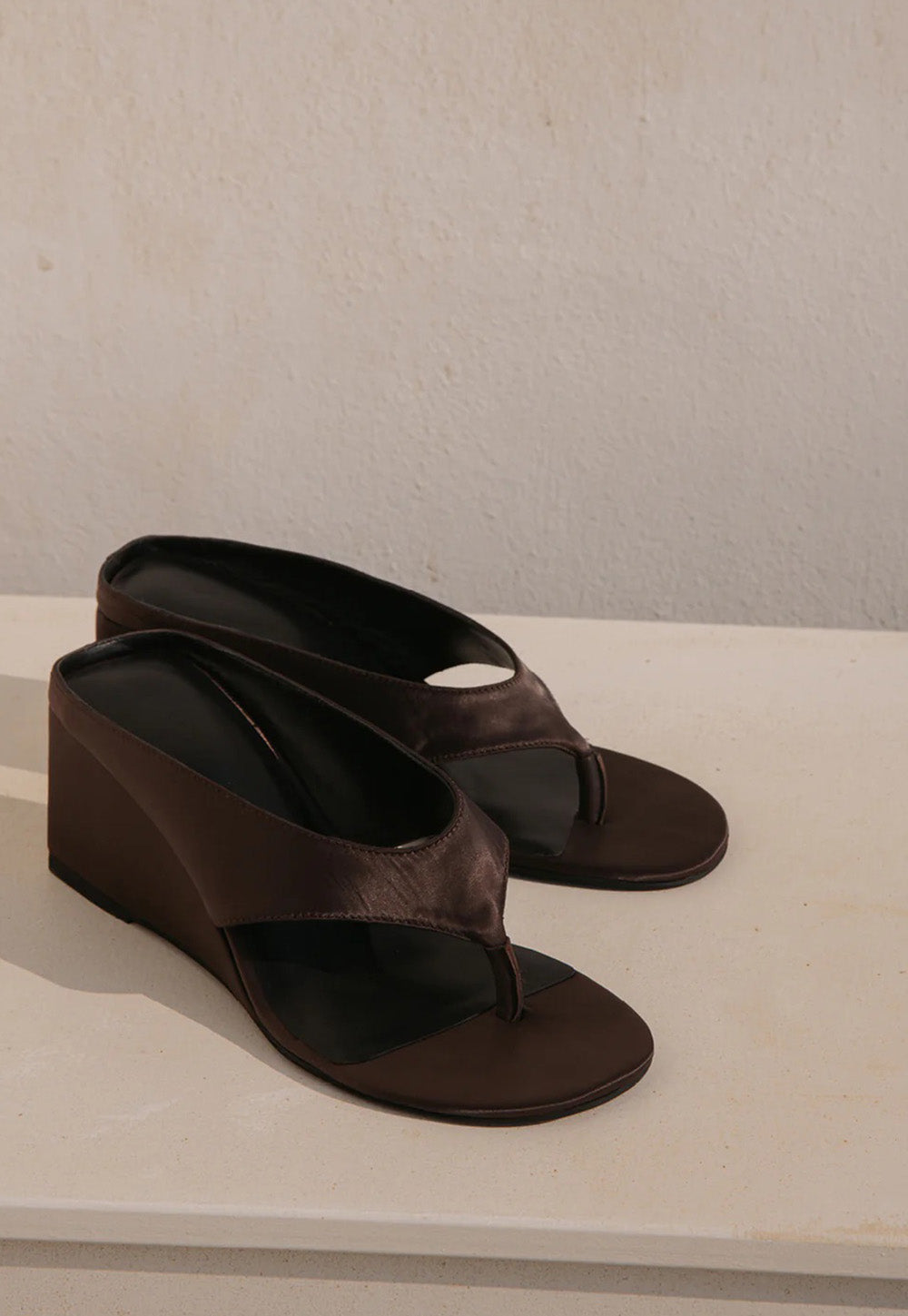 Wedge Thong - Brown Satin