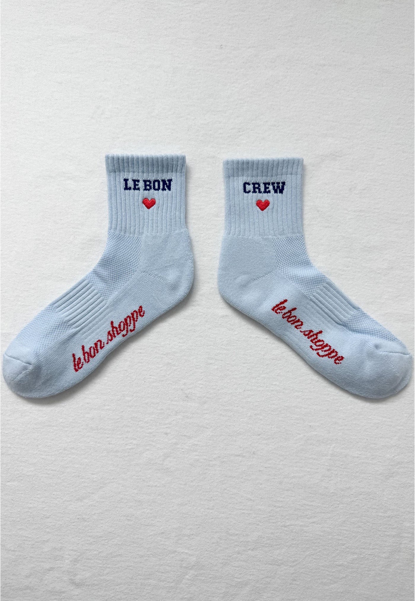 Embroidered Crew Socks - Sky Blue