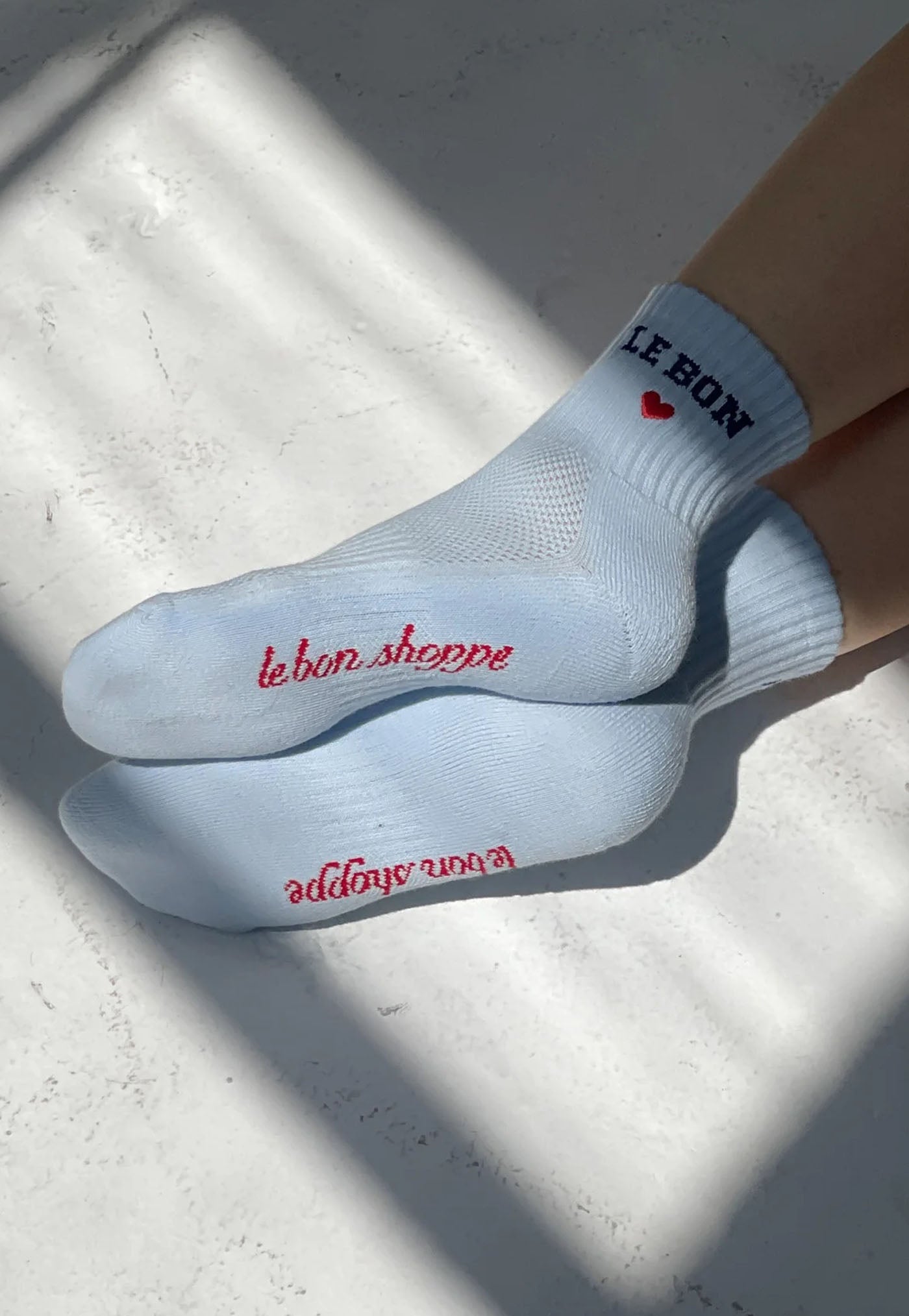 Embroidered Crew Socks - Sky Blue