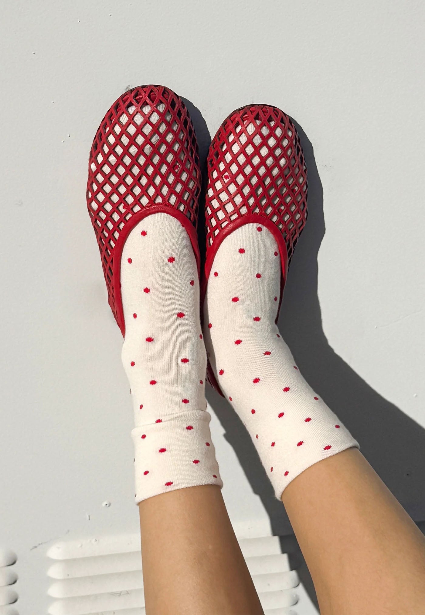 Patterned Sneaker Socks - Cream/Red