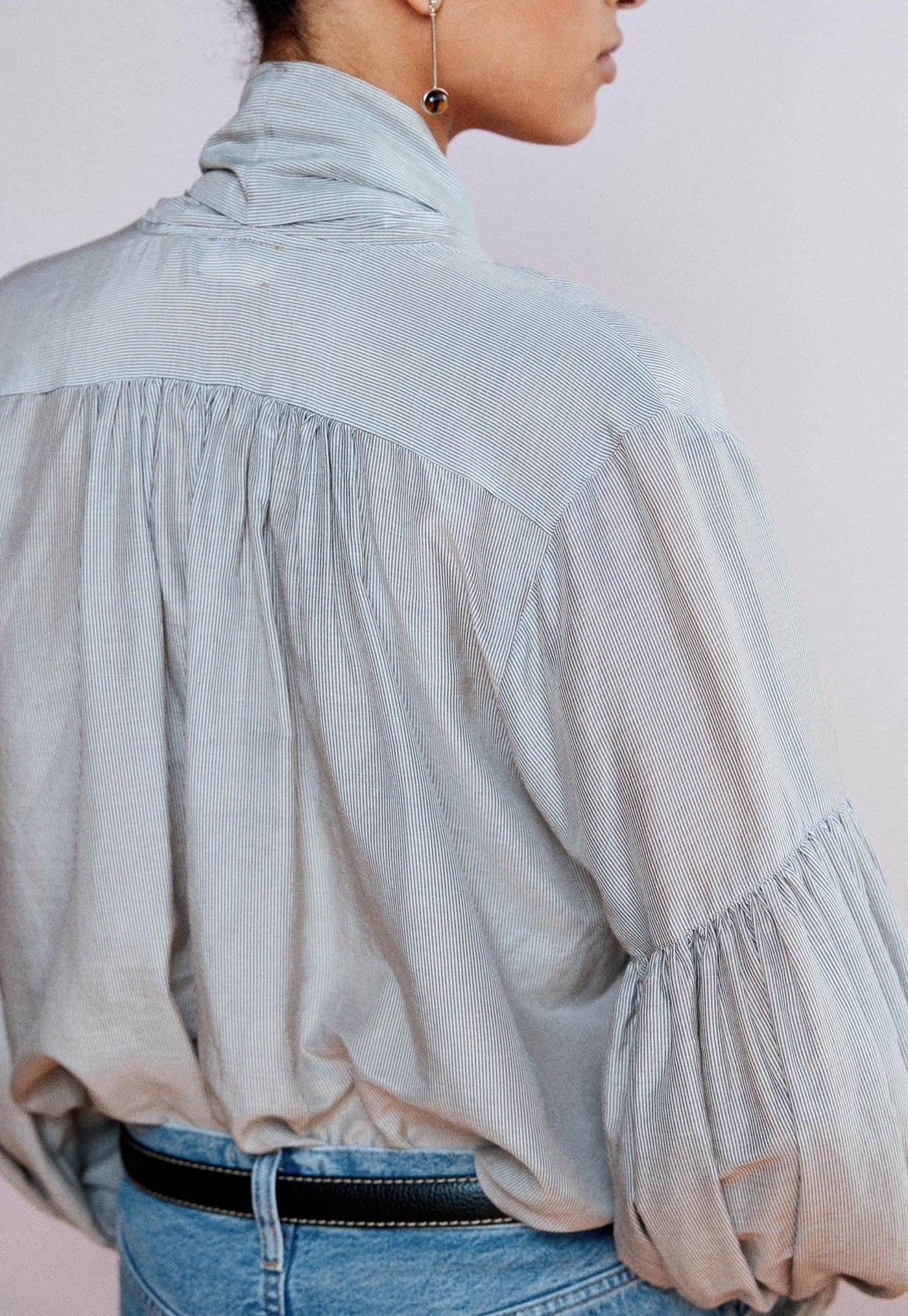 Bow Blouse - Carbon Pinstripe