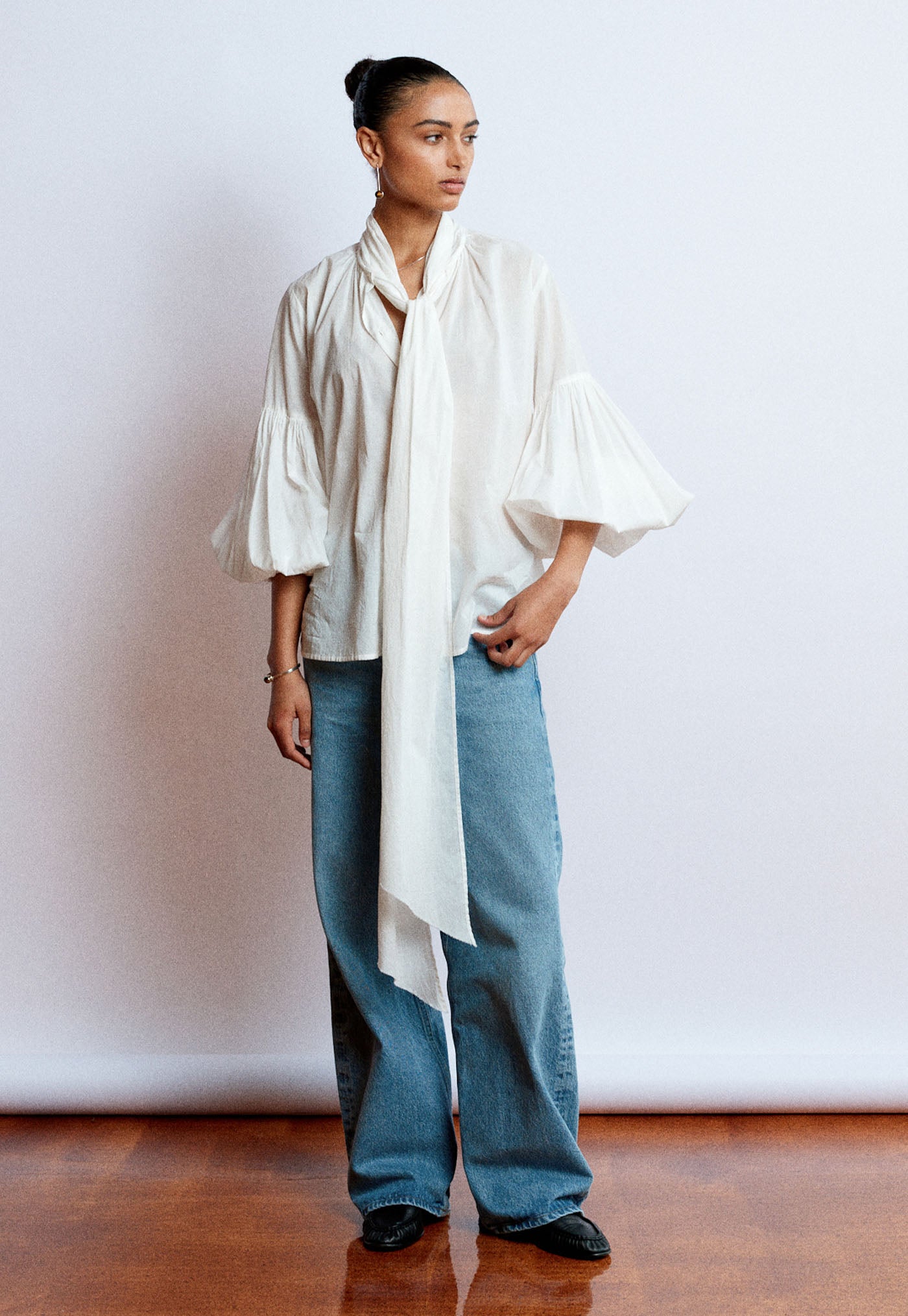 Bow Blouse - Cream Cotton Voile