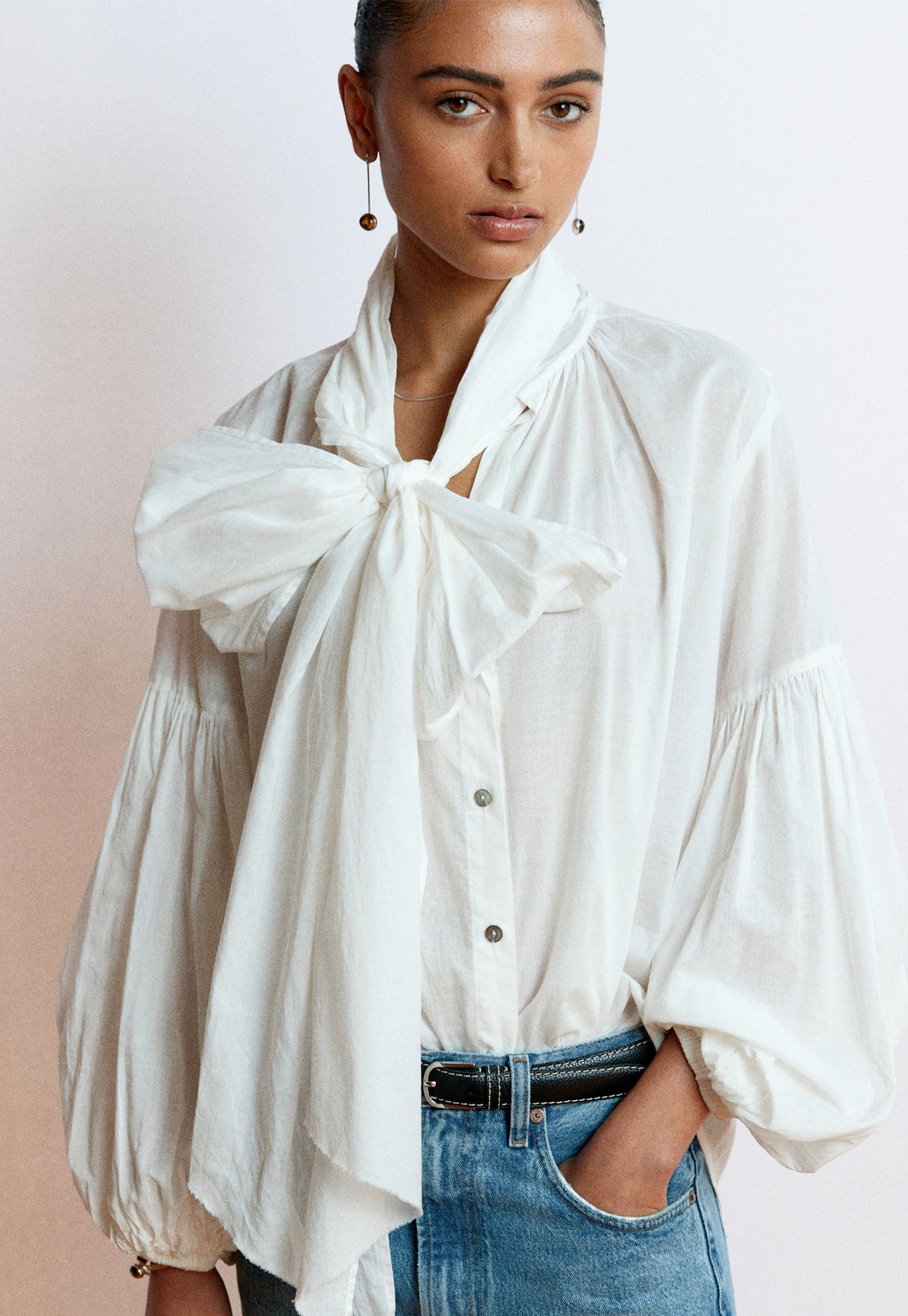 Bow Blouse - Cream Cotton Voile