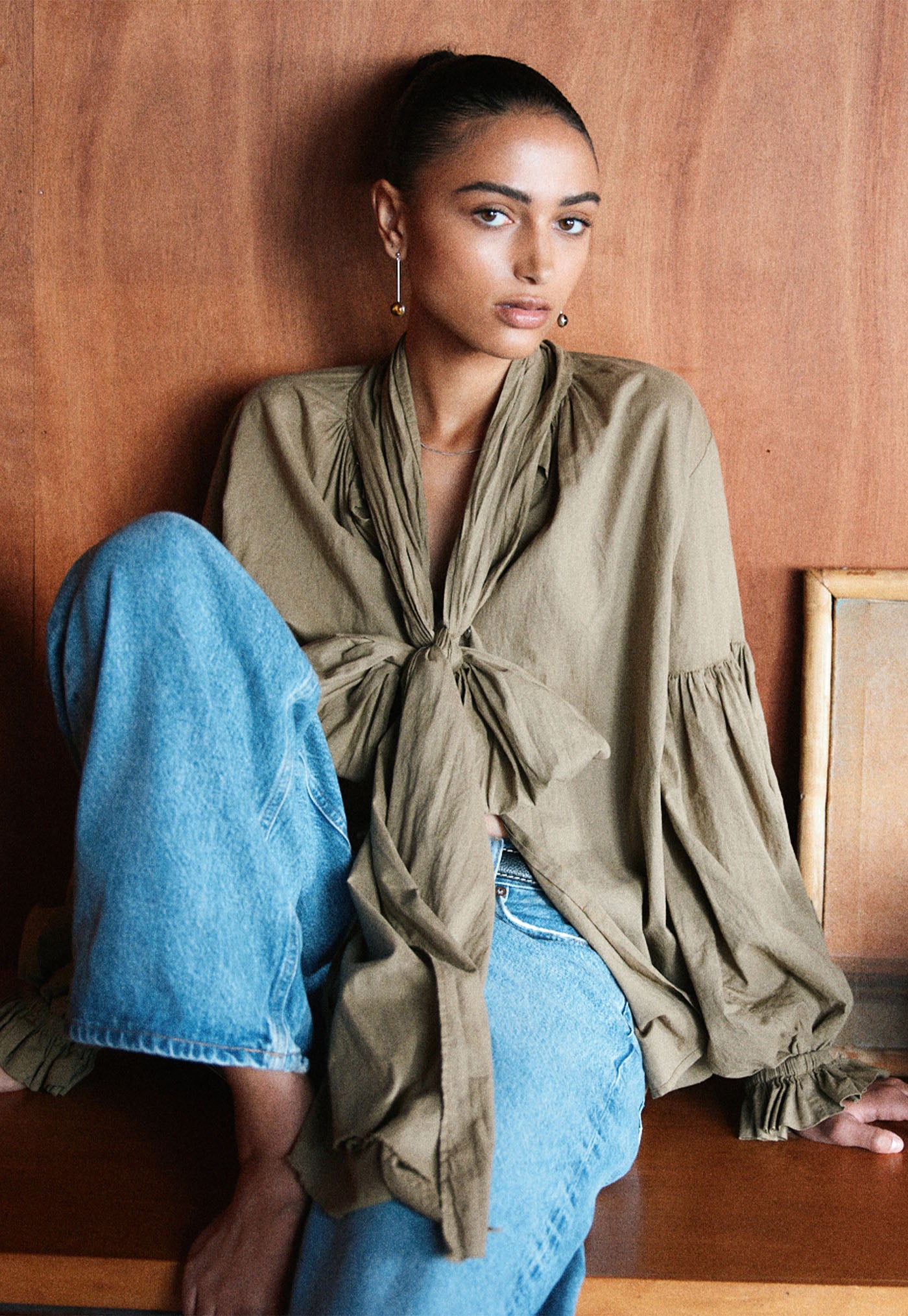 Bow Blouse - Kelp Cotton Voile