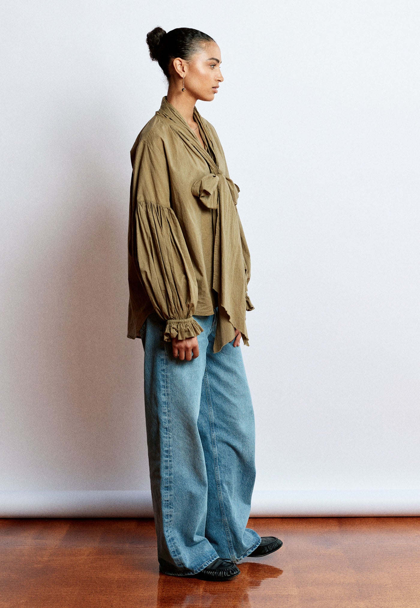 Bow Blouse - Kelp Cotton Voile