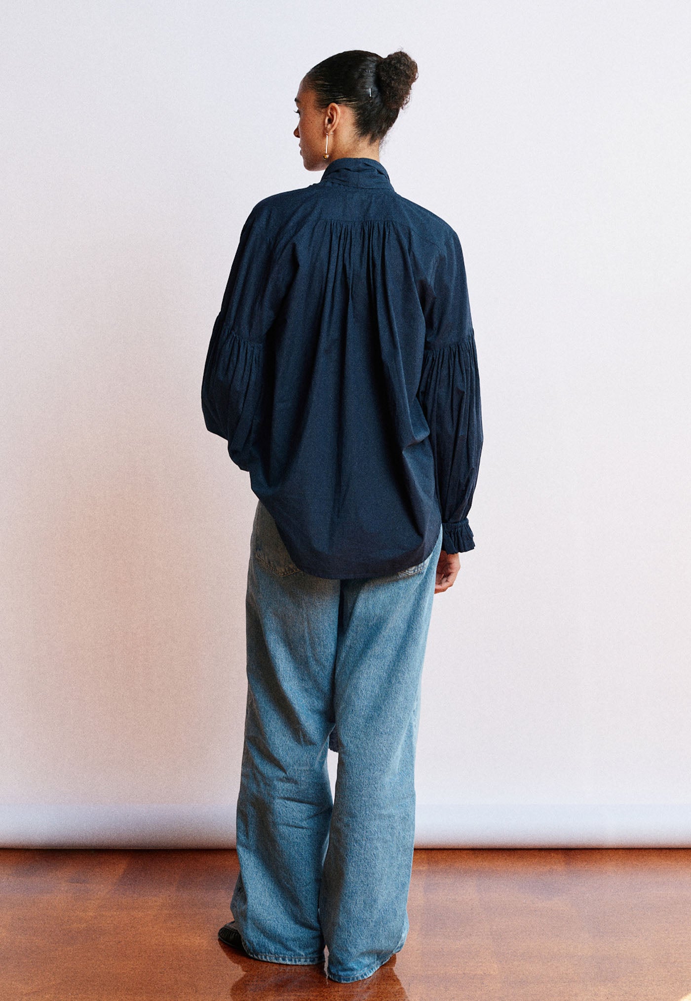 Bow Blouse - Navy Cotton Voile