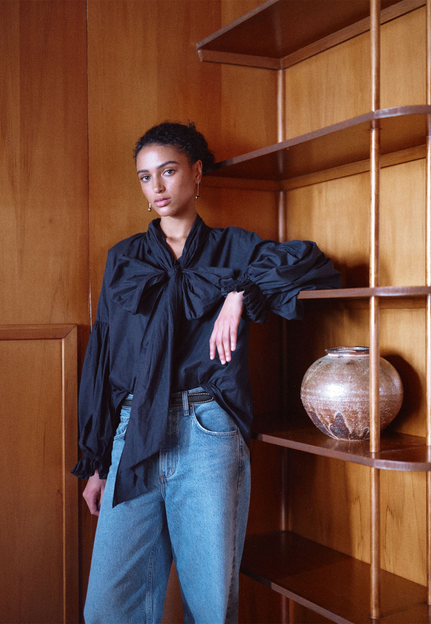 Bow Blouse - Navy Cotton Voile