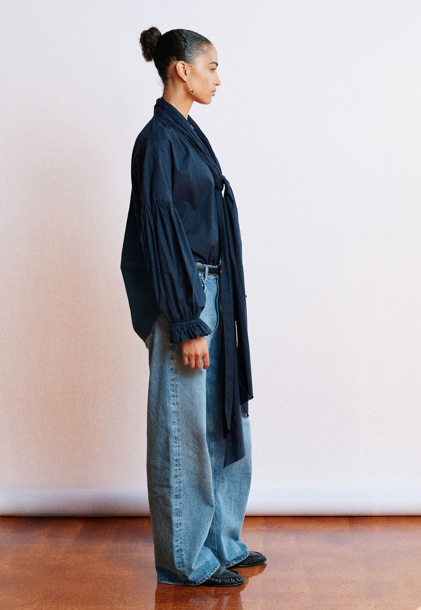 Bow Blouse - Navy Cotton Voile