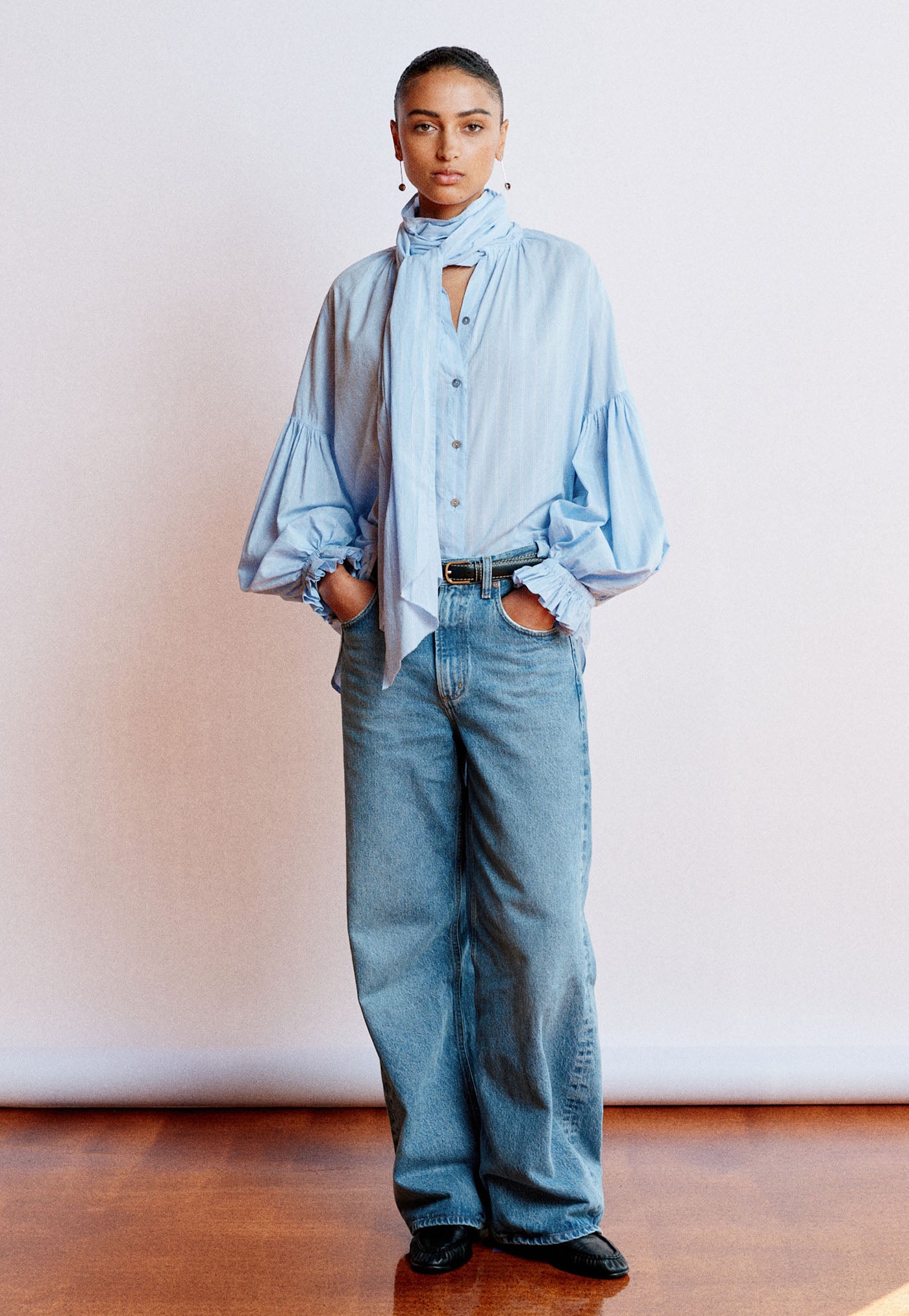 Bow Blouse - Raglan Pinstripe