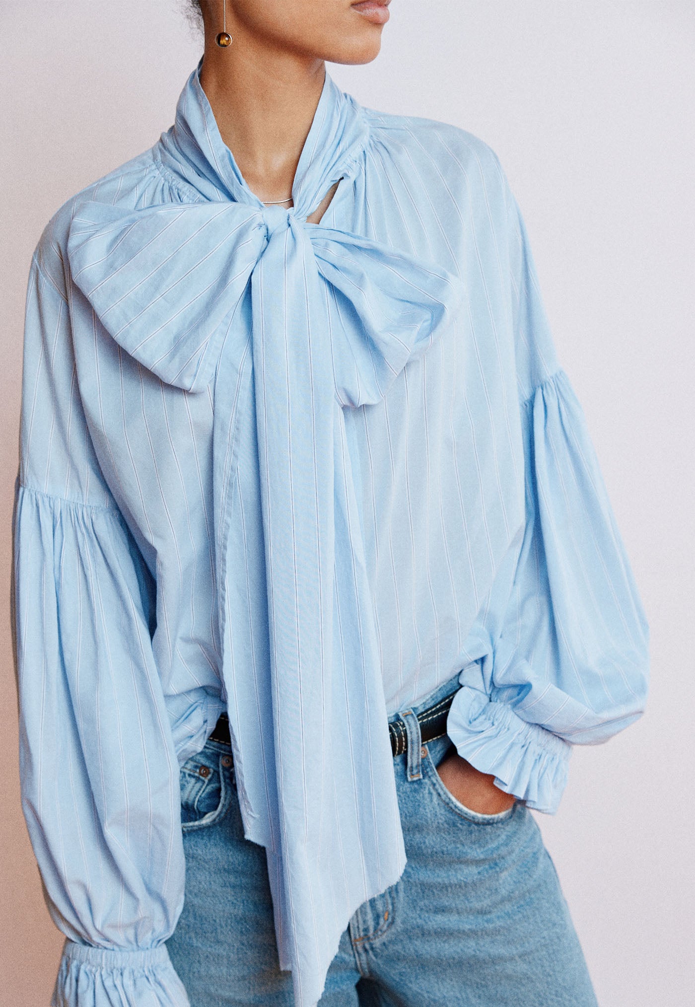 Bow Blouse - Raglan Pinstripe