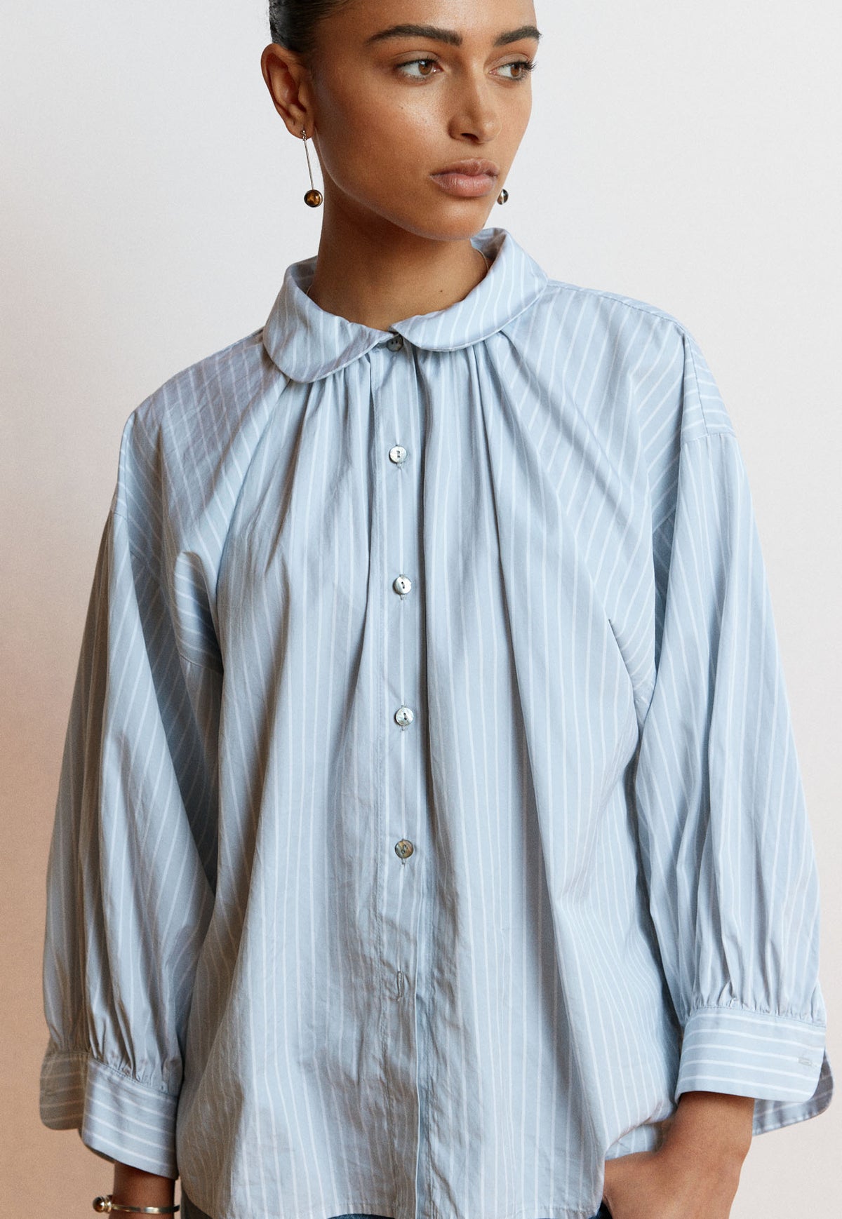 Dune Shirt - Cloud Grey Cotton Stripe