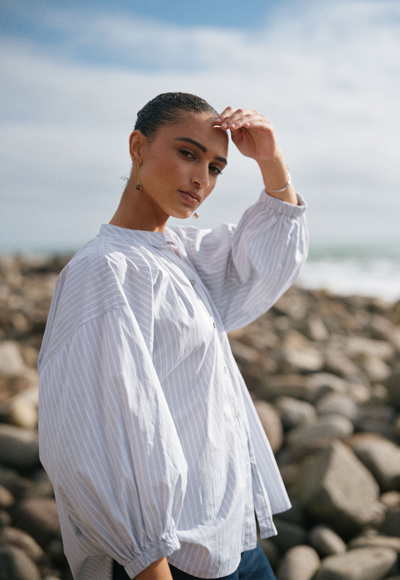 Everyday Blouse - Cloud Grey Cotton Stripe