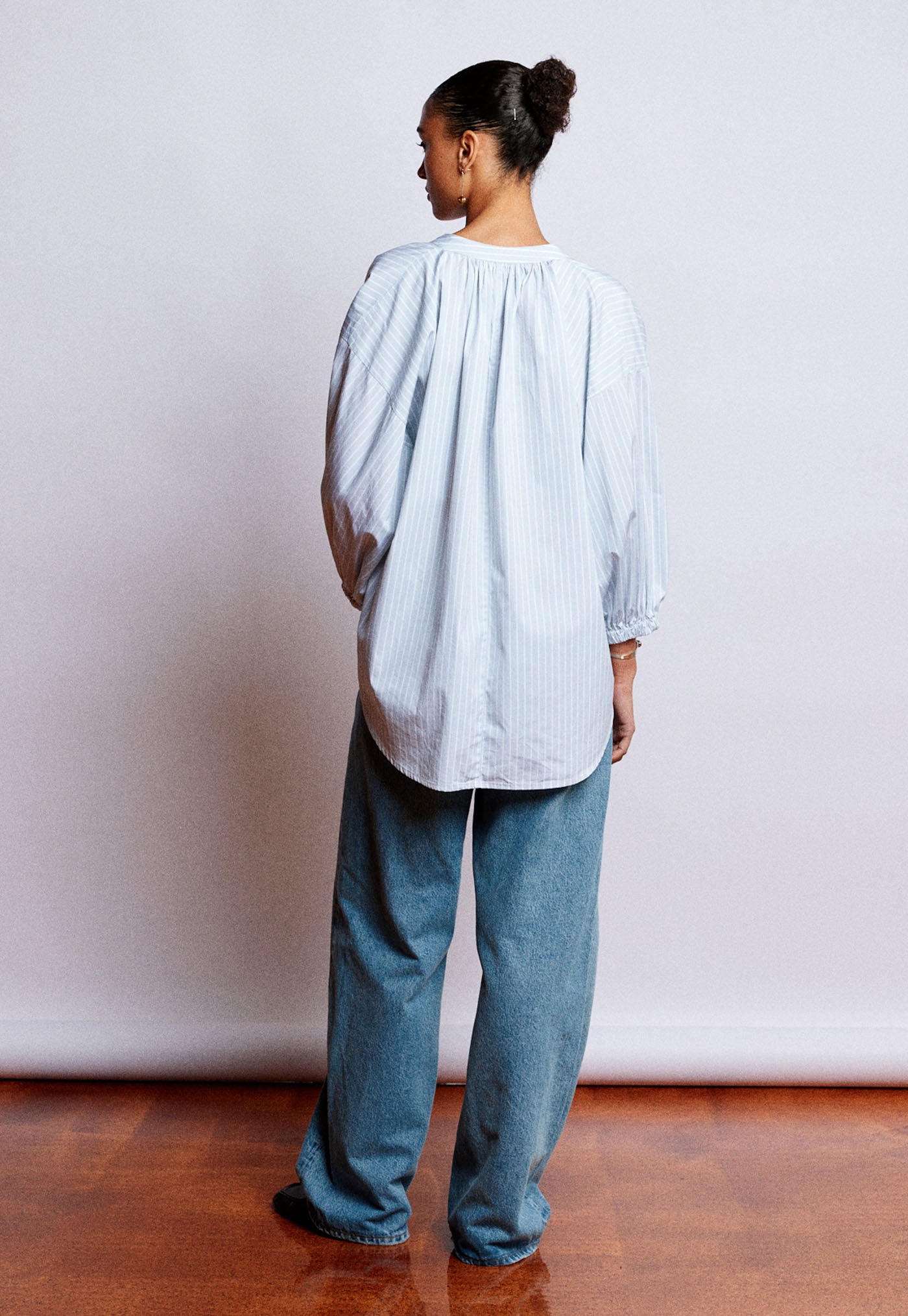 Everyday Blouse - Cloud Grey Cotton Stripe