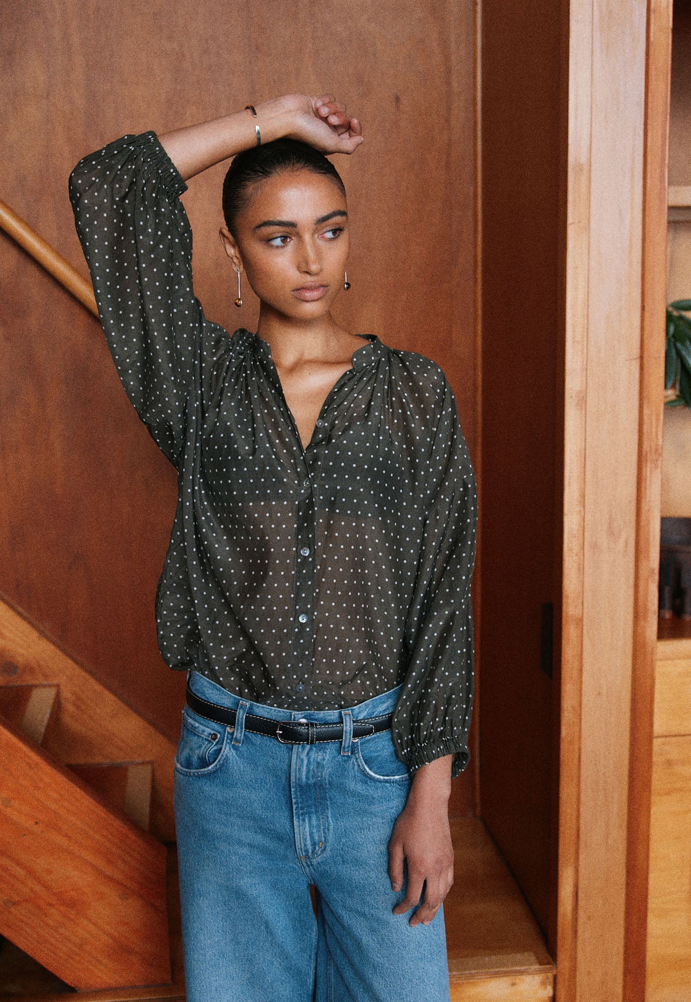 Everday Blouse - Olive Mahsa Polka Dot