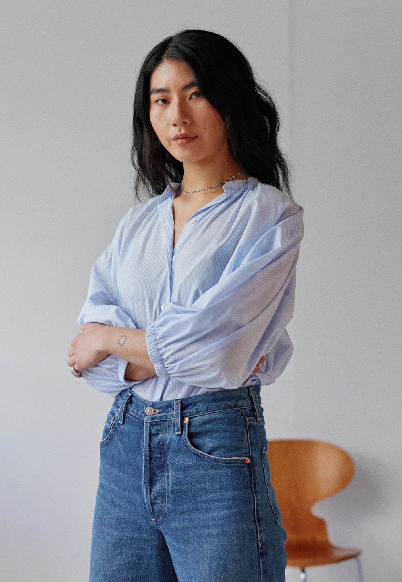 Everyday Blouse - Pale Blue Stripe