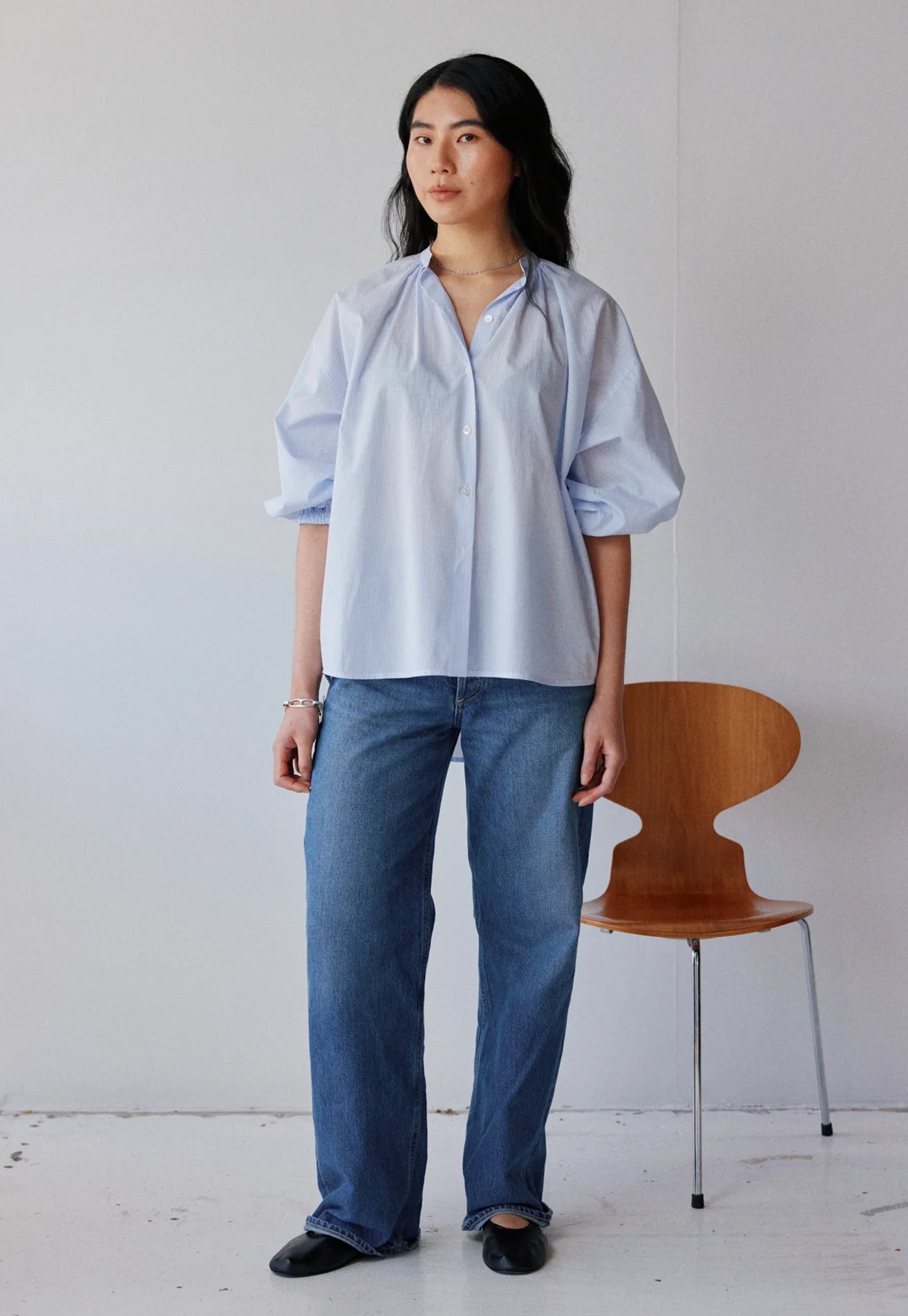 Everyday Blouse - Pale Blue Stripe