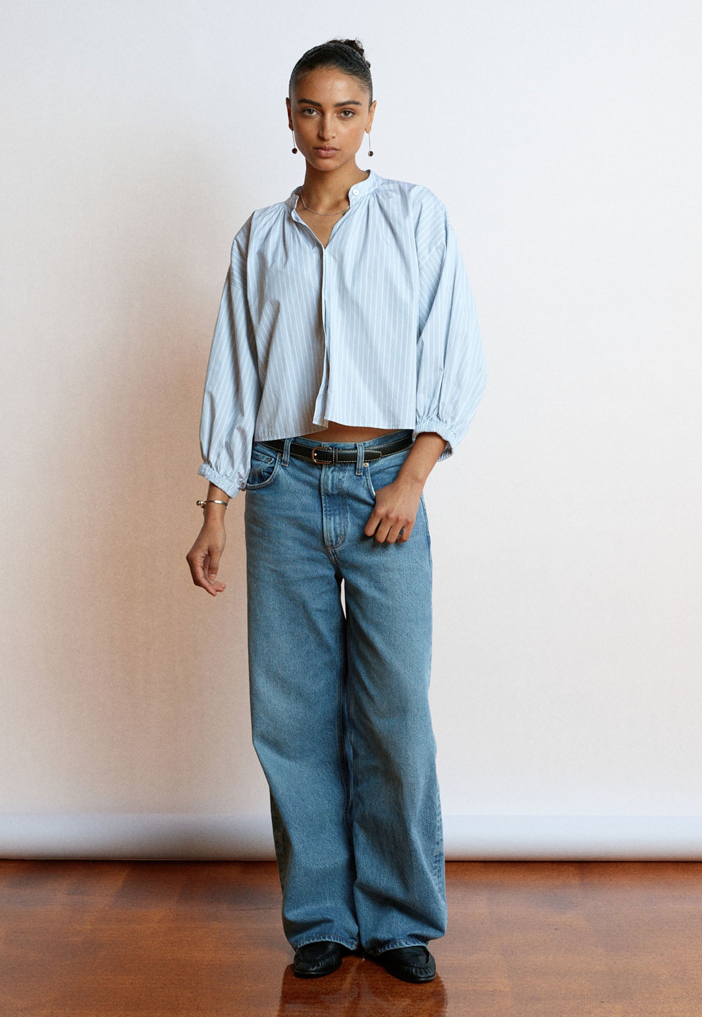 Everyday Crop - Cloud Grey Cotton Stripe