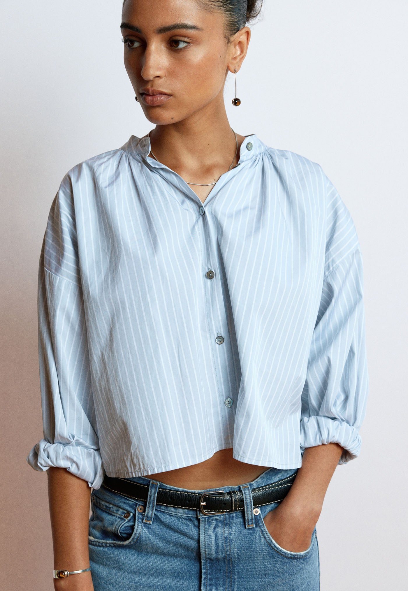 Everyday Crop - Cloud Grey Cotton Stripe