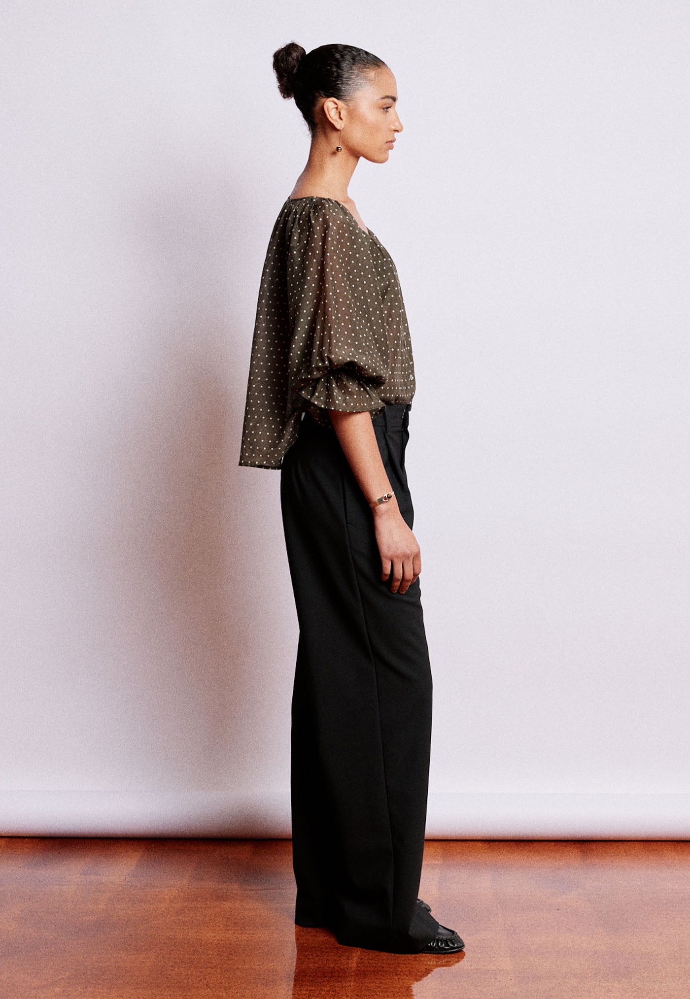 House Bon Blouse - Olive Polka Dot