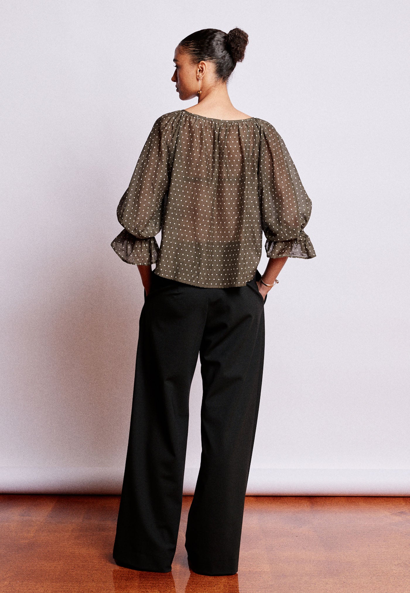 House Bon Blouse - Olive Polka Dot