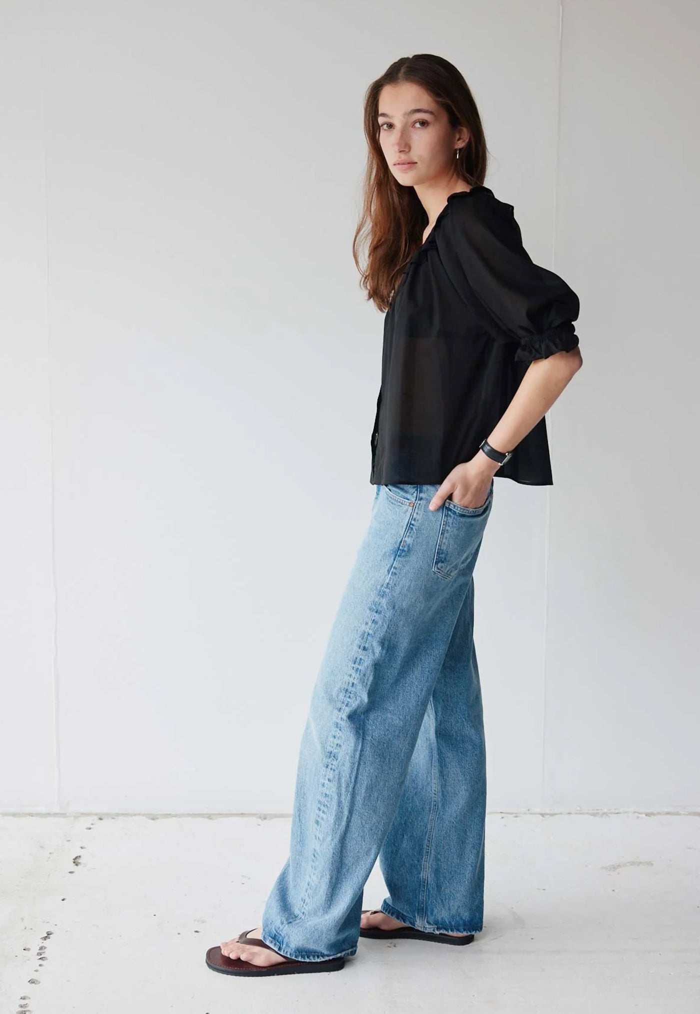 Bon Ruffle Blouse - Black Cotton Voile