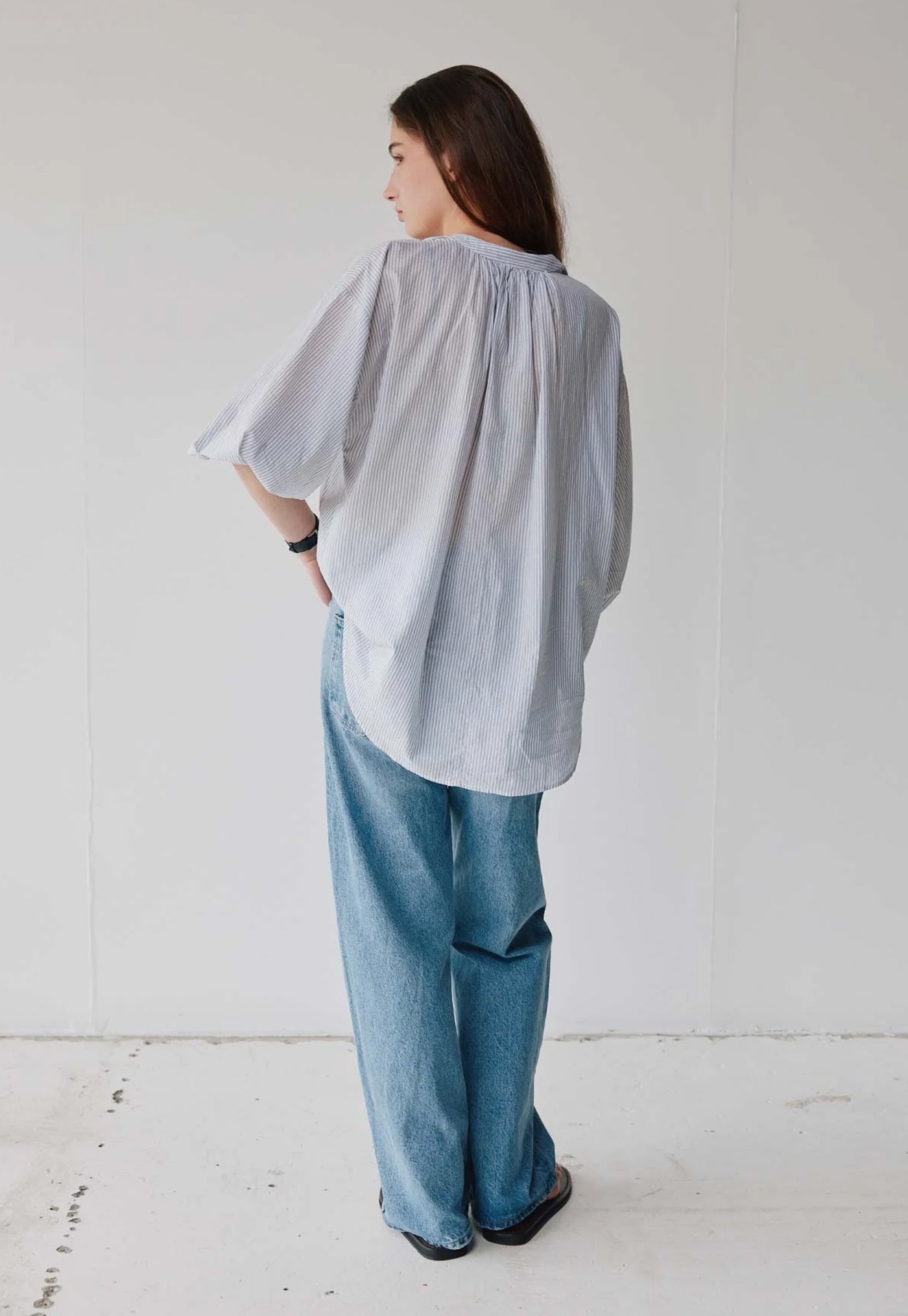 Everyday Blouse - Claude Grey Painter Stripe