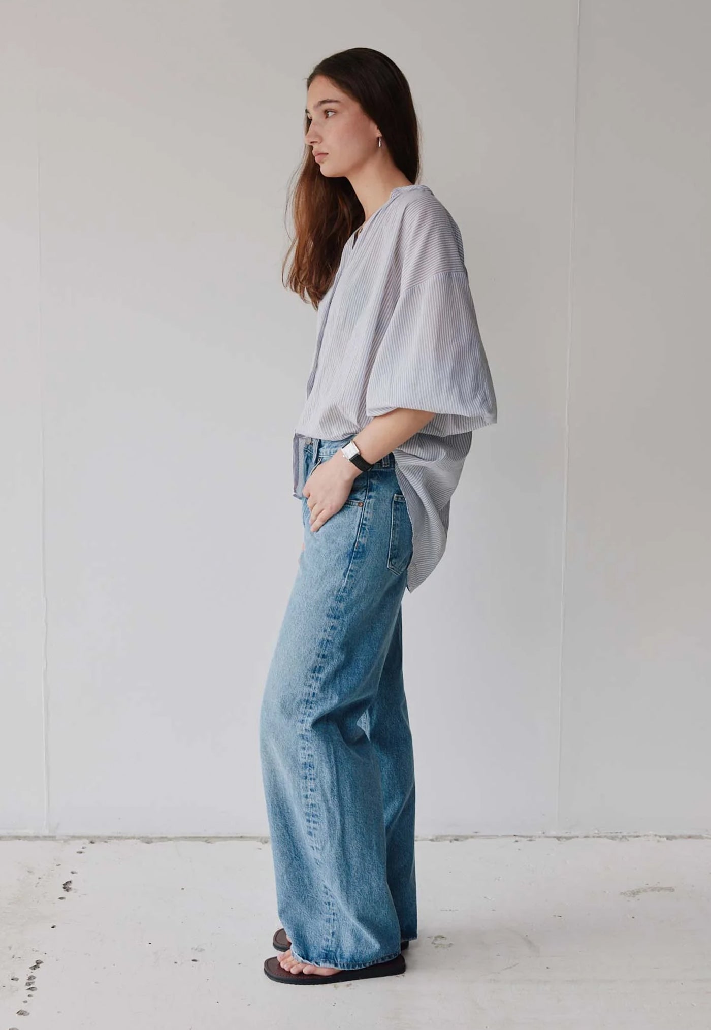 Everyday Blouse - Claude Grey Painter Stripe