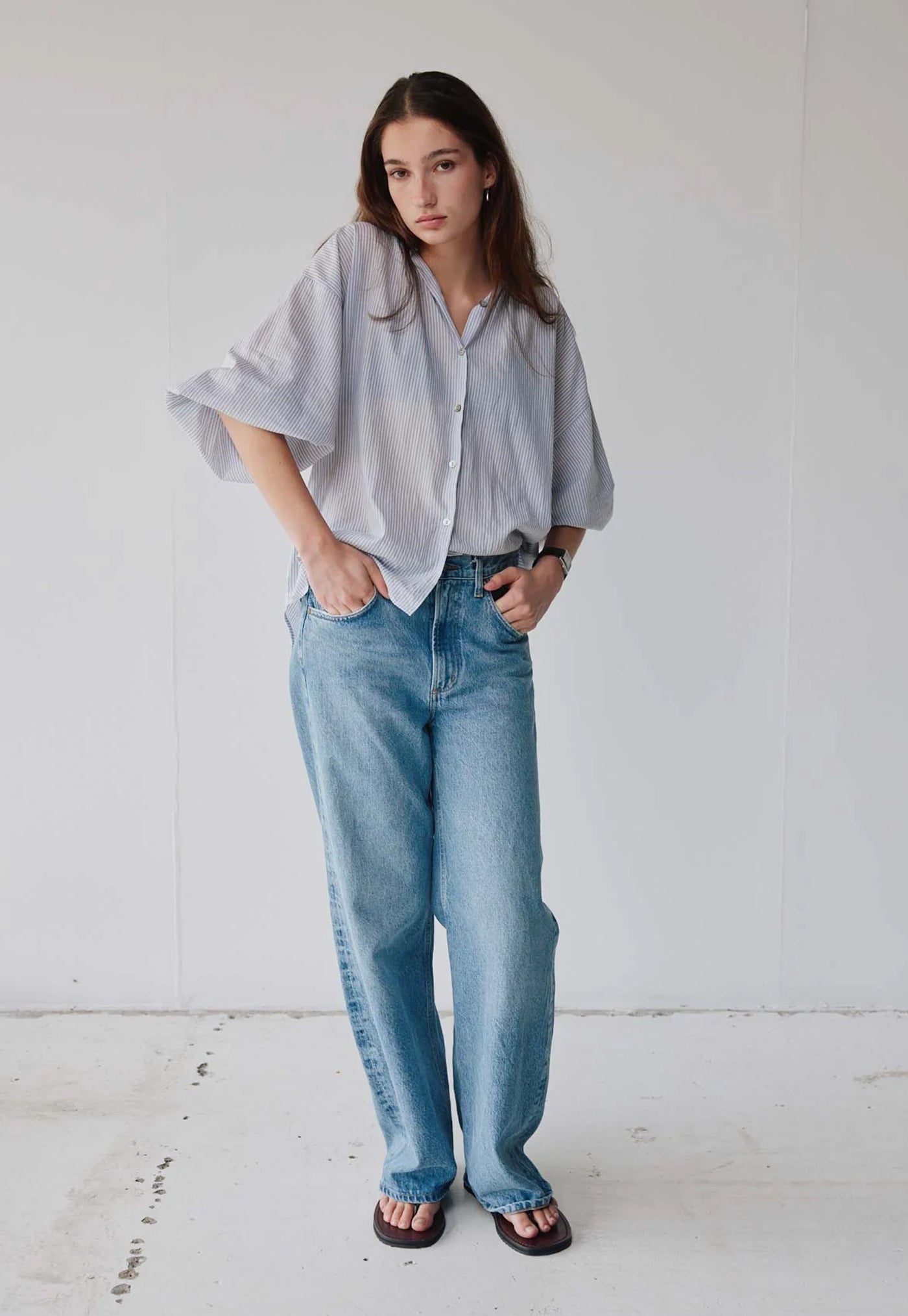 Everyday Blouse - Claude Grey Painter Stripe