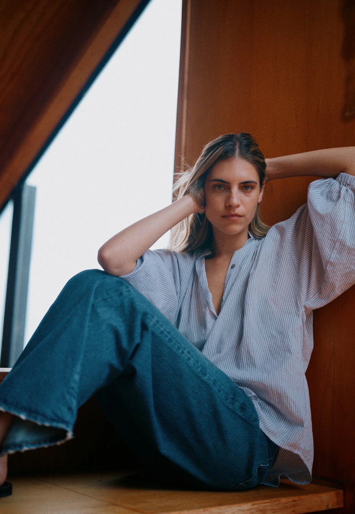 Everyday Blouse - Claude Grey Painter Stripe