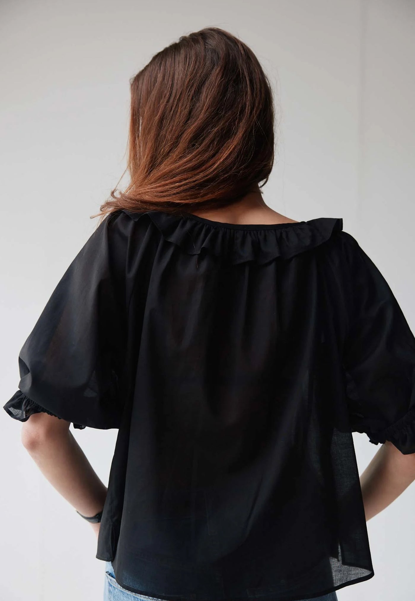 Bon Ruffle Blouse - Black Cotton Voile