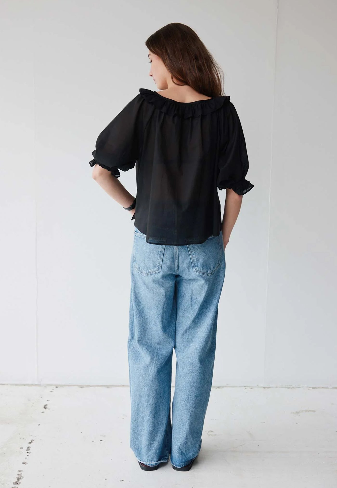 Bon Ruffle Blouse - Black Cotton Voile
