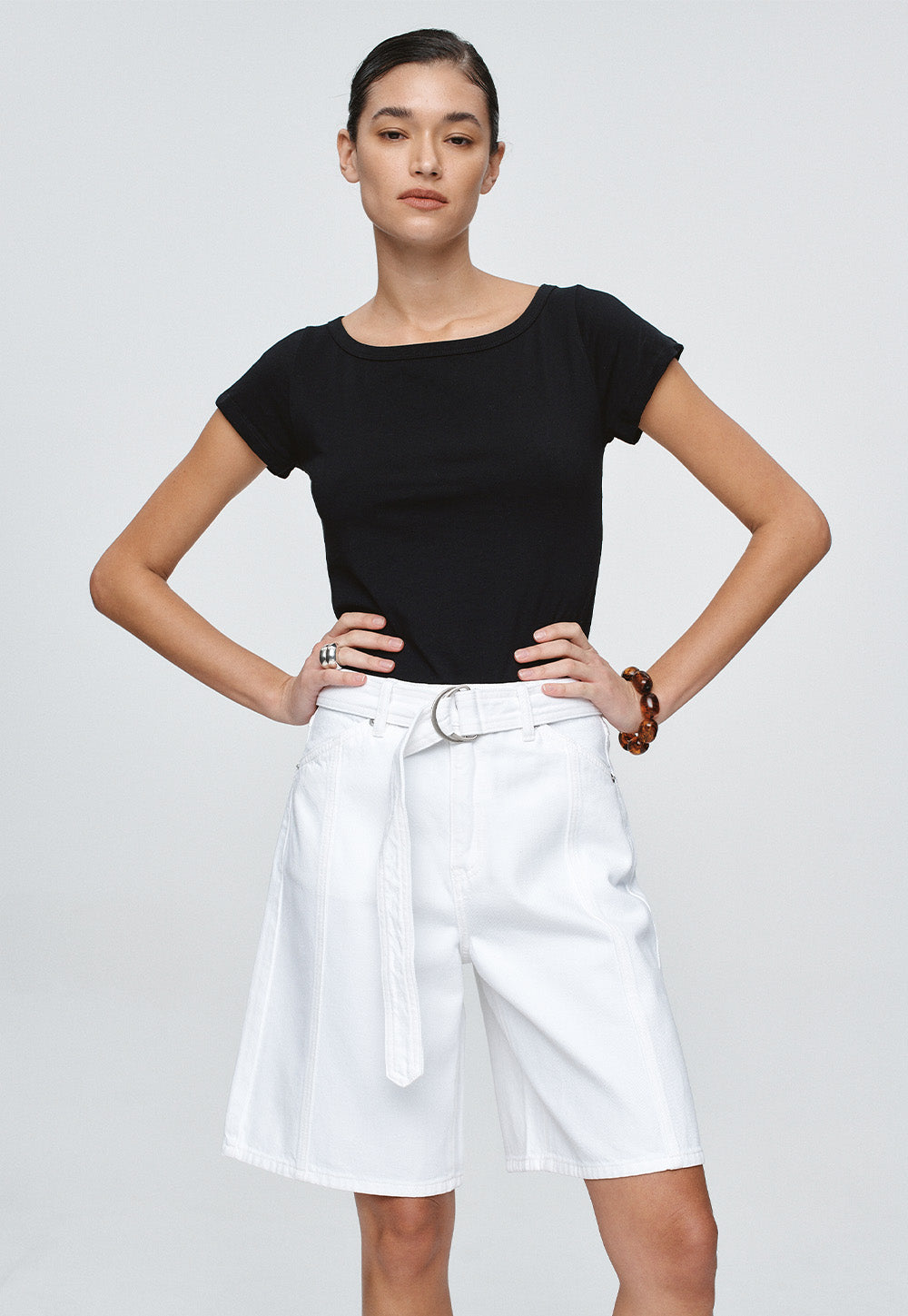 Belted Jean Short - Blanc