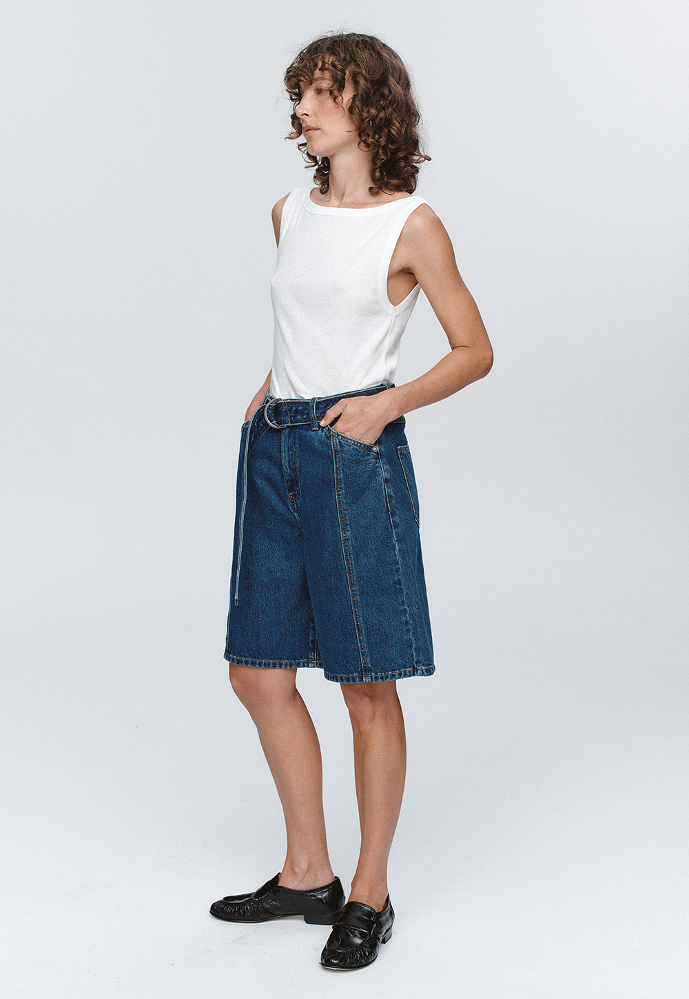 Belted Jean Short - Washed Indigo